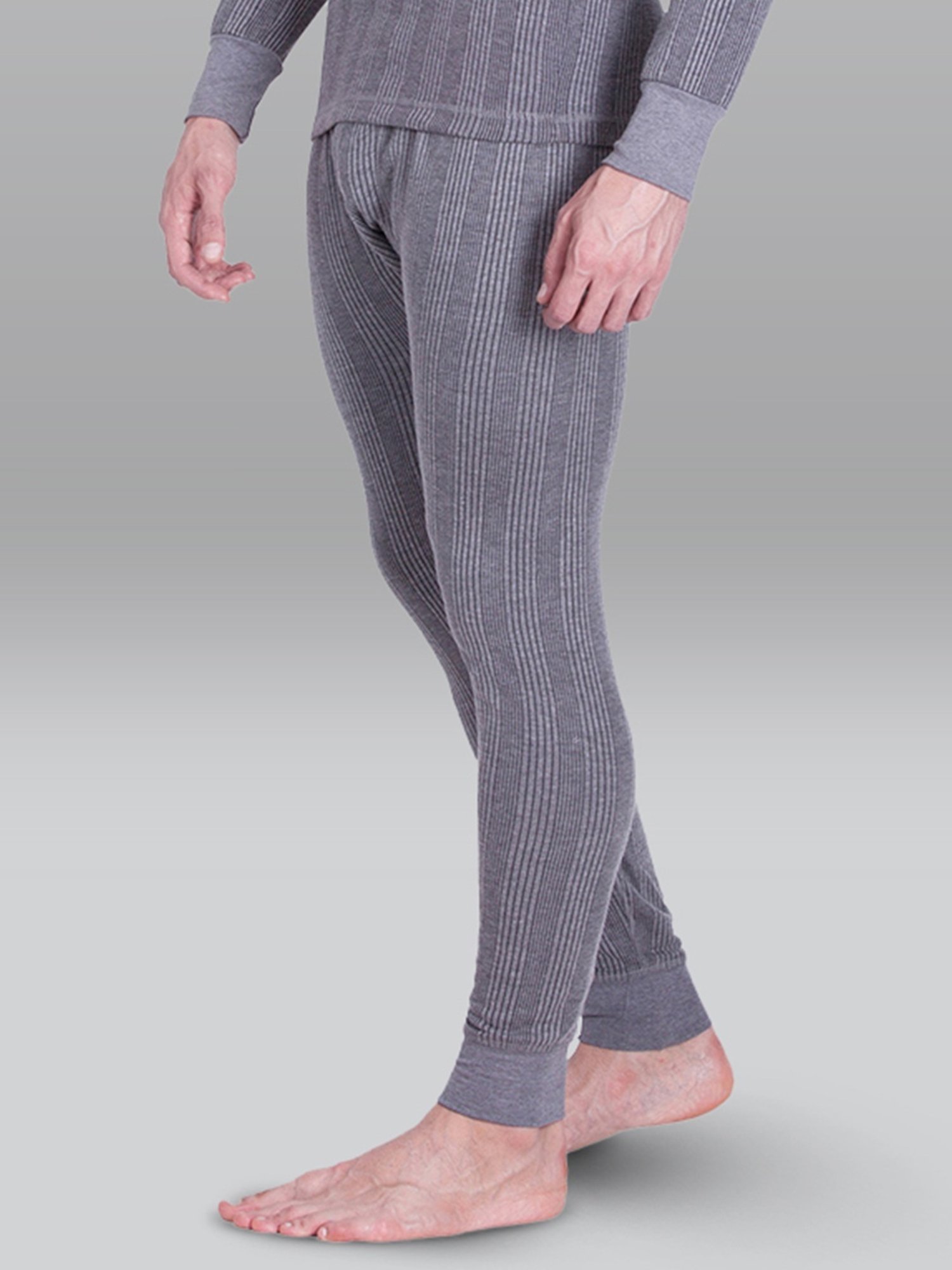 LUX Inferno Grey & White Skinny Fit Striped Thermal Bottoms - Pack of 2