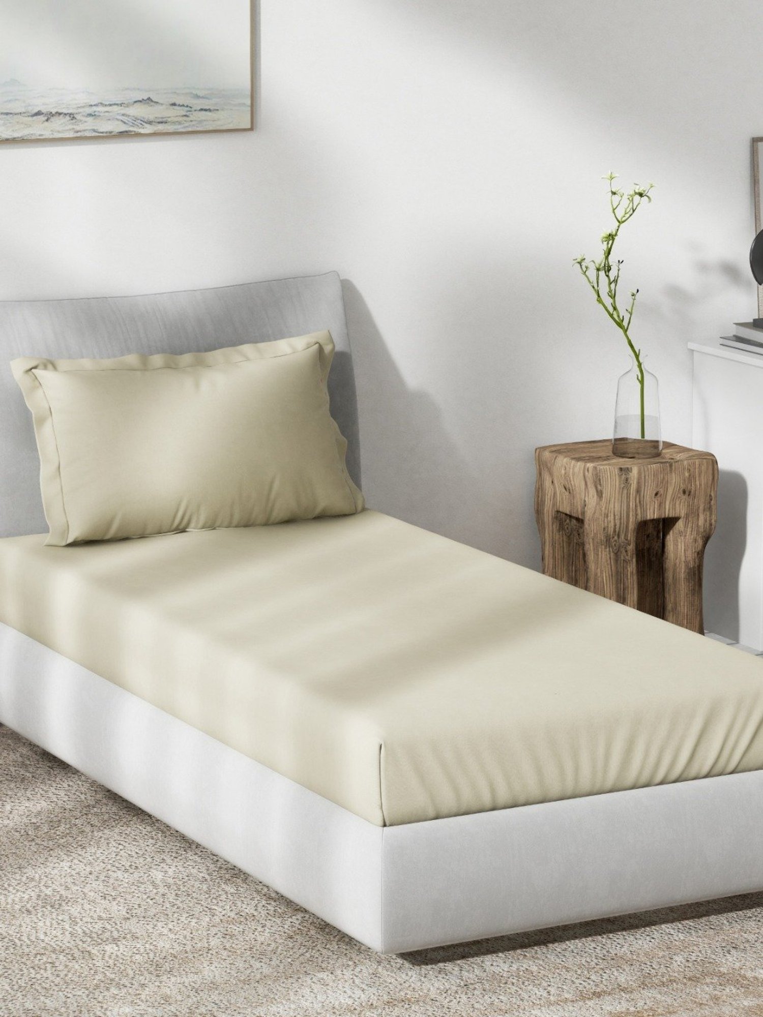 DDecor Solid Beige 180 TC Cotton Single Bed Sheet With 1 Pillow Cover