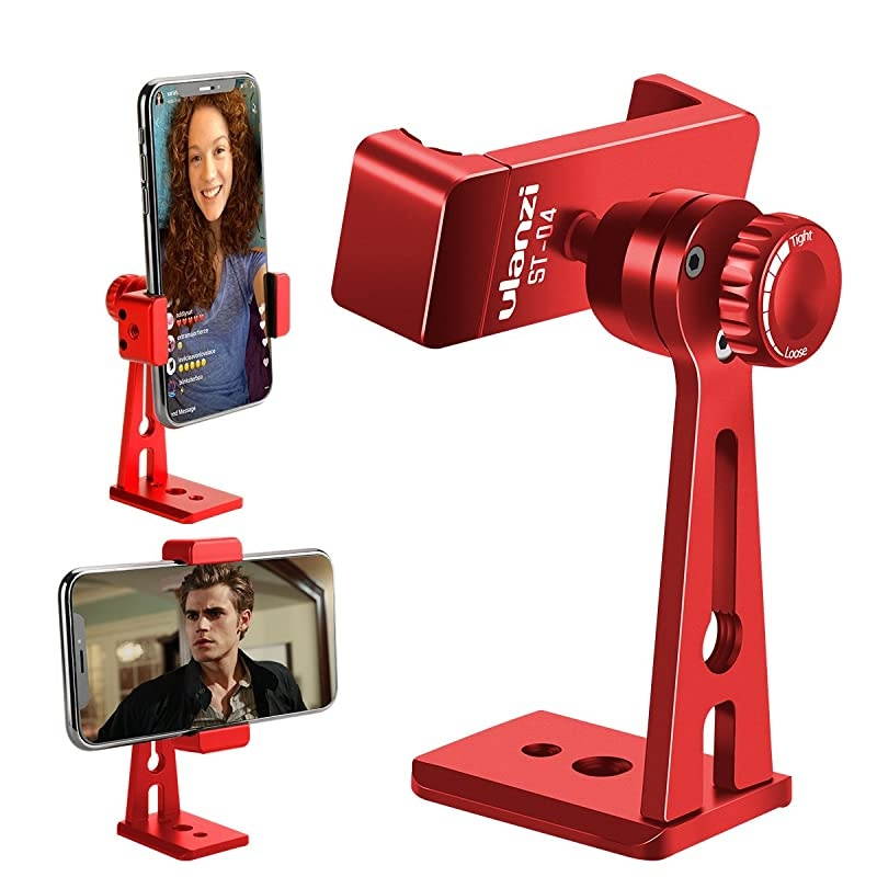 ST-04 Aluminum Phone Tripod Mount Adapter Vertical Video Bracket Cell Phone Clip 360 Degree Smartphone Video Tripod Clamp Compatible for iPhone 11 Xs X Samsung Android Instagram IGTV Livestream