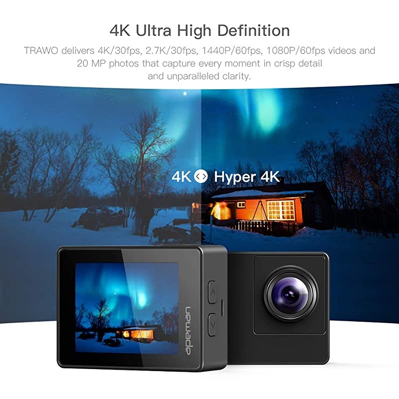 A100 Action Camera 4K 50fps Touchscreen Ultra HD 20MP WiFi Sports Underwater Waterproof 40M Camcorder cam with EIS Remote Control Dual 1350 mAh Batteries and Mounting Accessories Kit