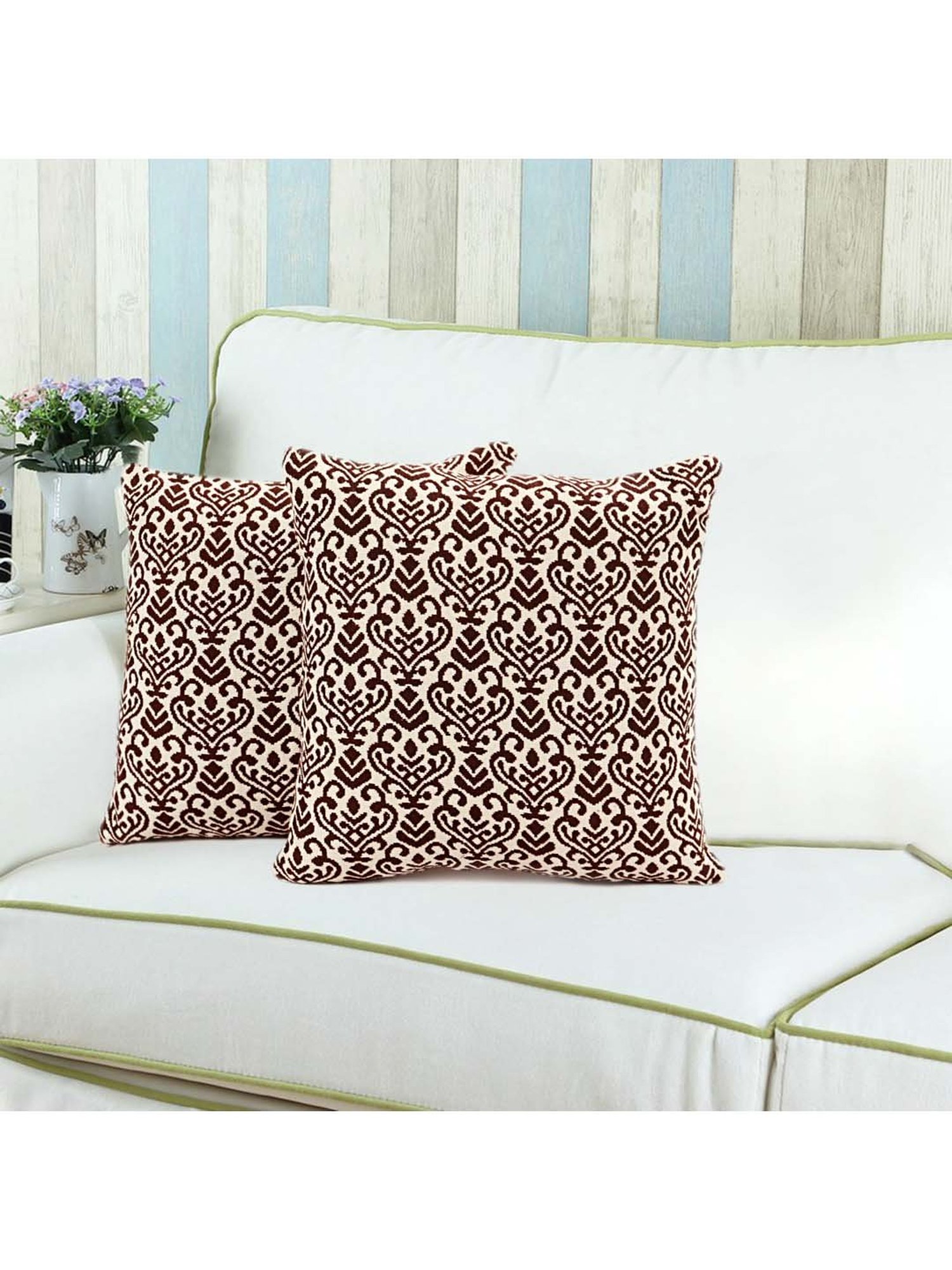 Saral Home Brown Cotton Cushion Covers - Set of 2