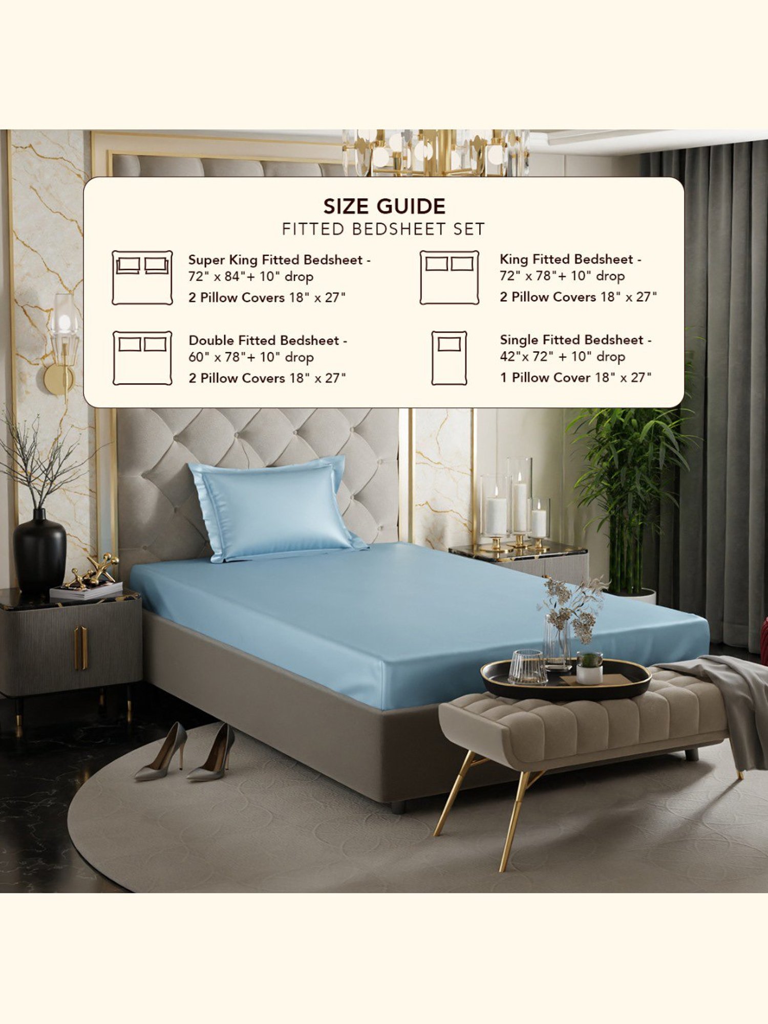 Stoa Paris Blue 300 TC Polyester Single Fitted Sheet with 1 Pillow Cover