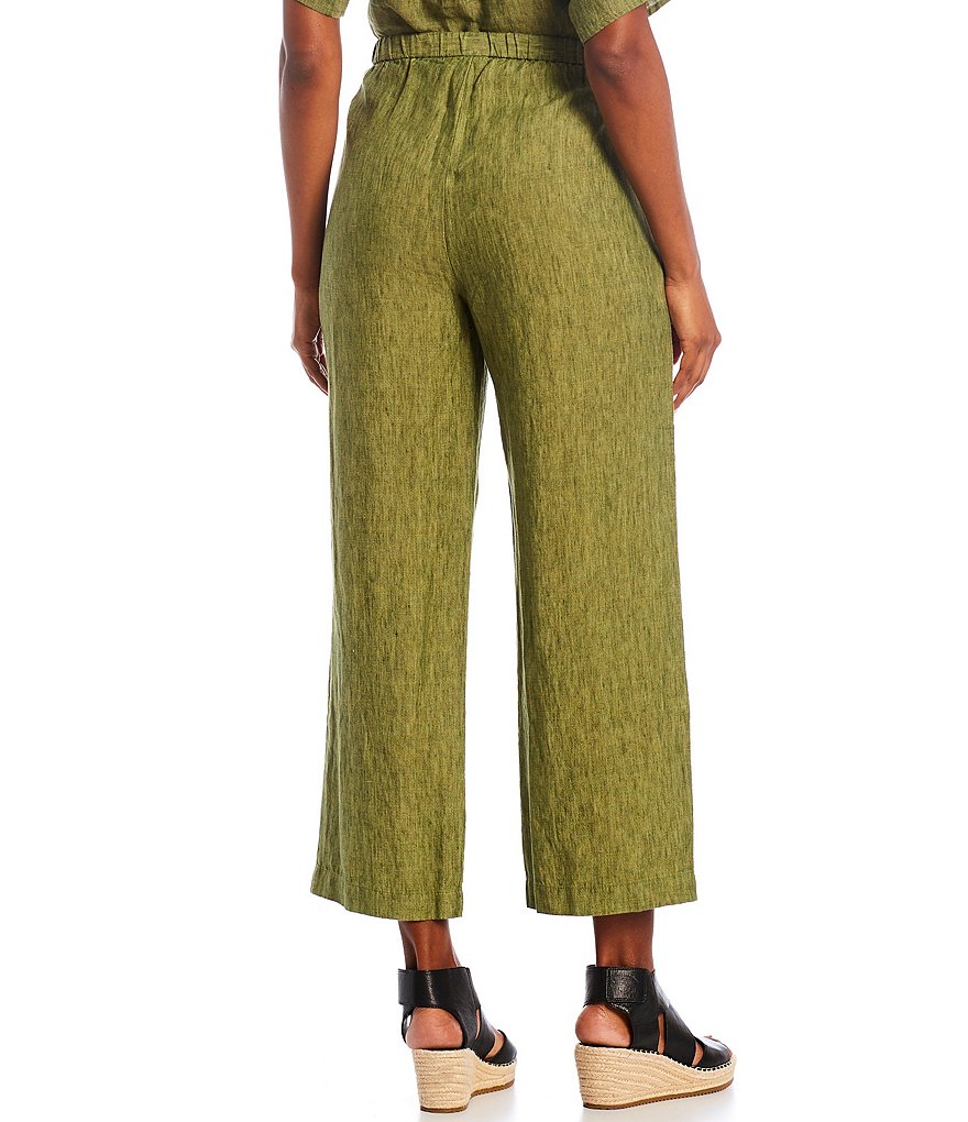 Eileen Fisher Petite Size Washed Organic Linen Delave Cross Dye Ankle Straight Leg Pant