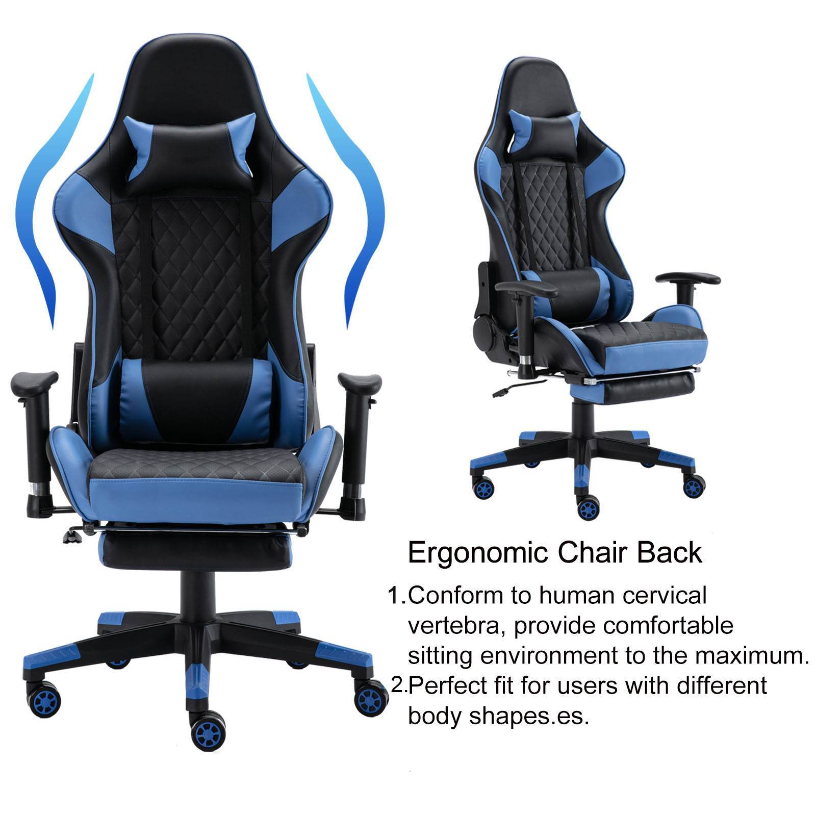 Gaming Chair with Massage Lumbar and Ergonomic Footrest Office Computer Chair