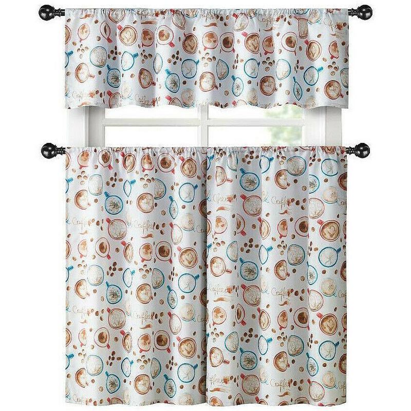 Kate Aurora Holiday Living Classic Poinsettia Complete 3 Piece Christmas Kitchen Curtain Tier & Valance Set - 58 in. W x 36 in. L