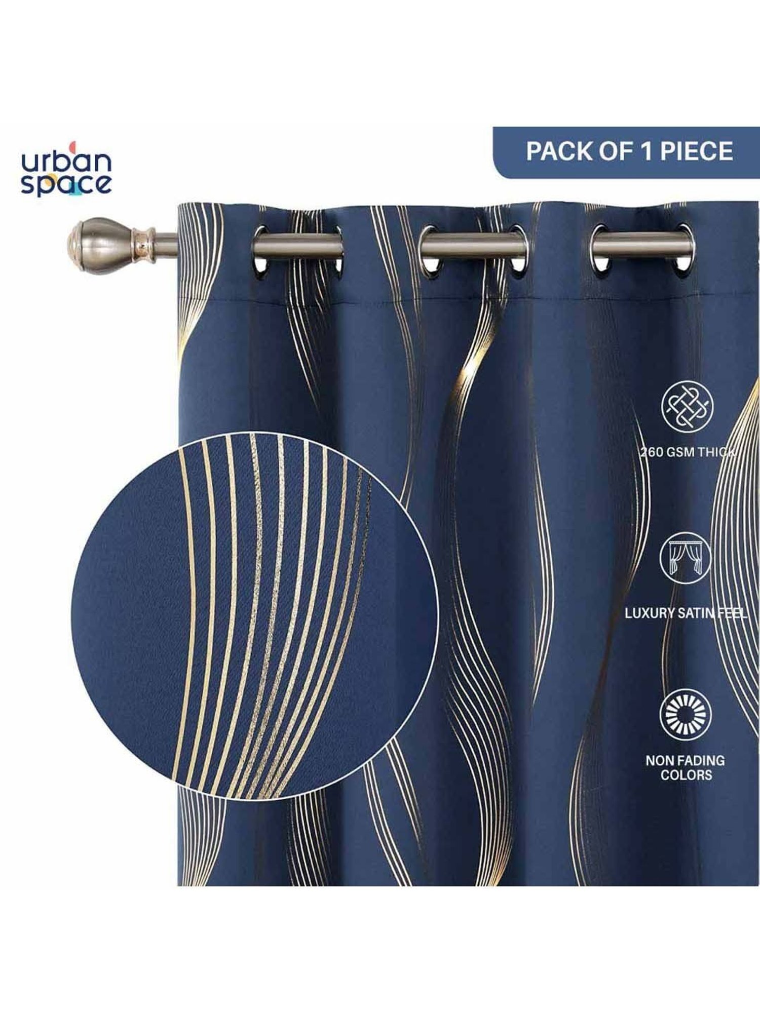 Swayam Cream & Blue Printed Faux Silk Door Curtains - Set of 2