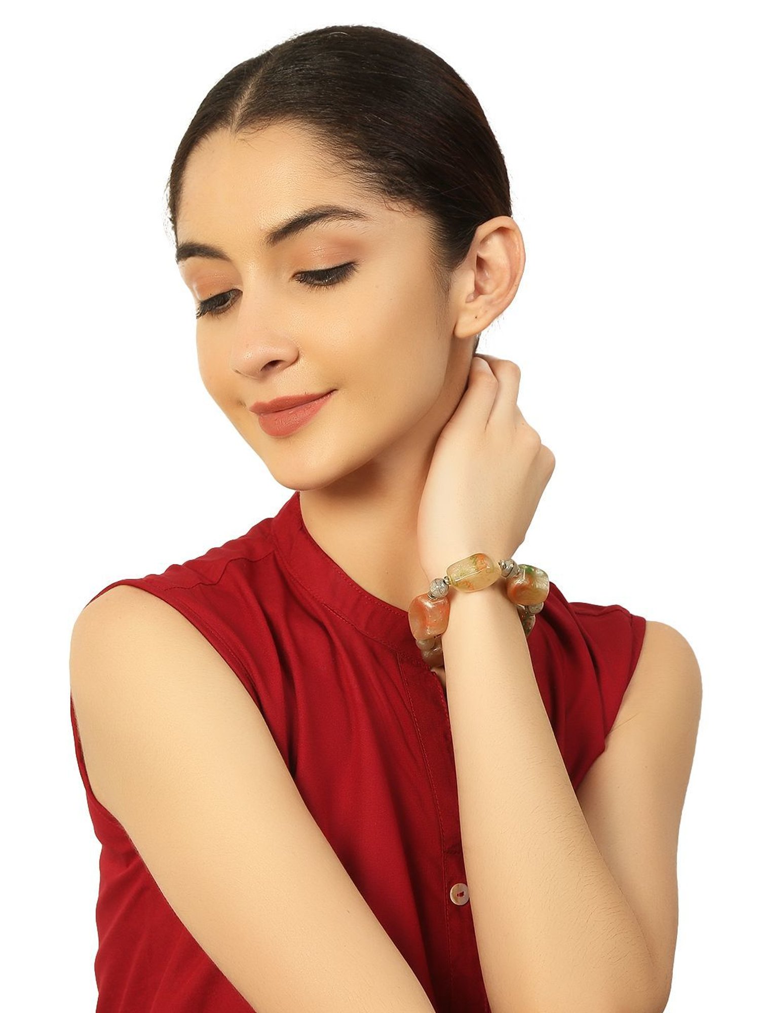 IMLI STREET Multi-Coloured Artificial Stone Stretchable Bracelet for Women