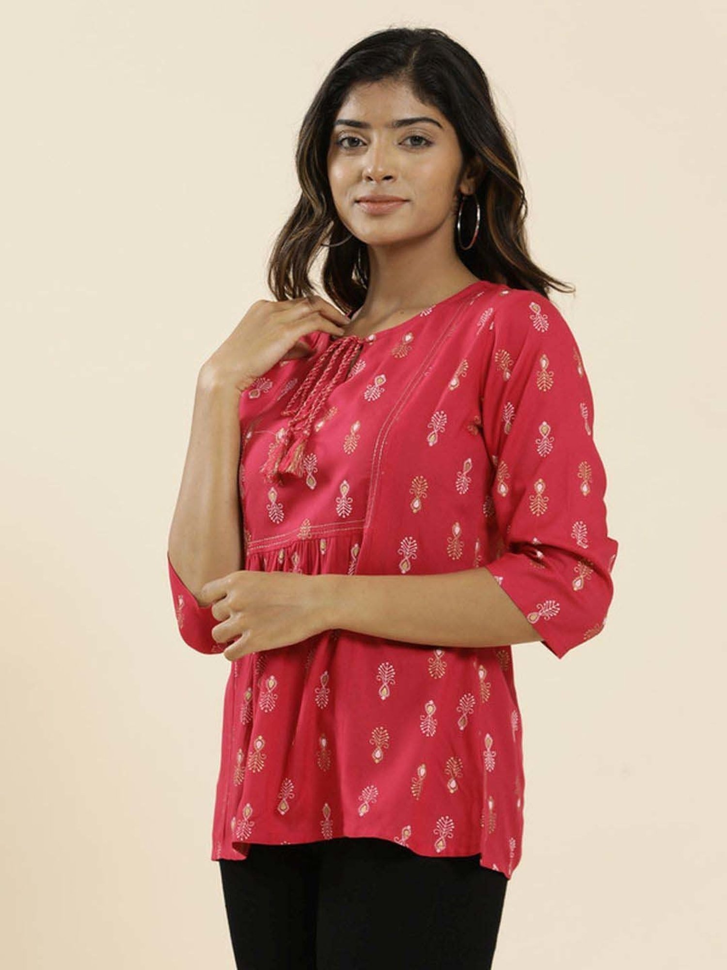 Jaipur Kurti Fuchsia Printed Top