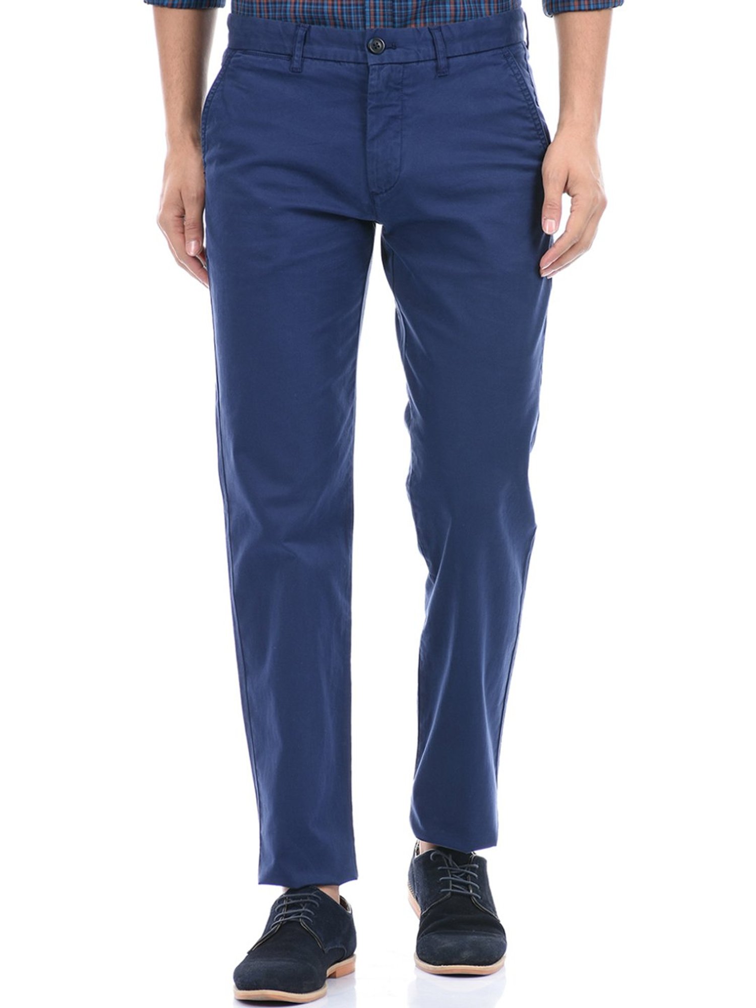 London Fog Navy Blue Regular Fit Trousers