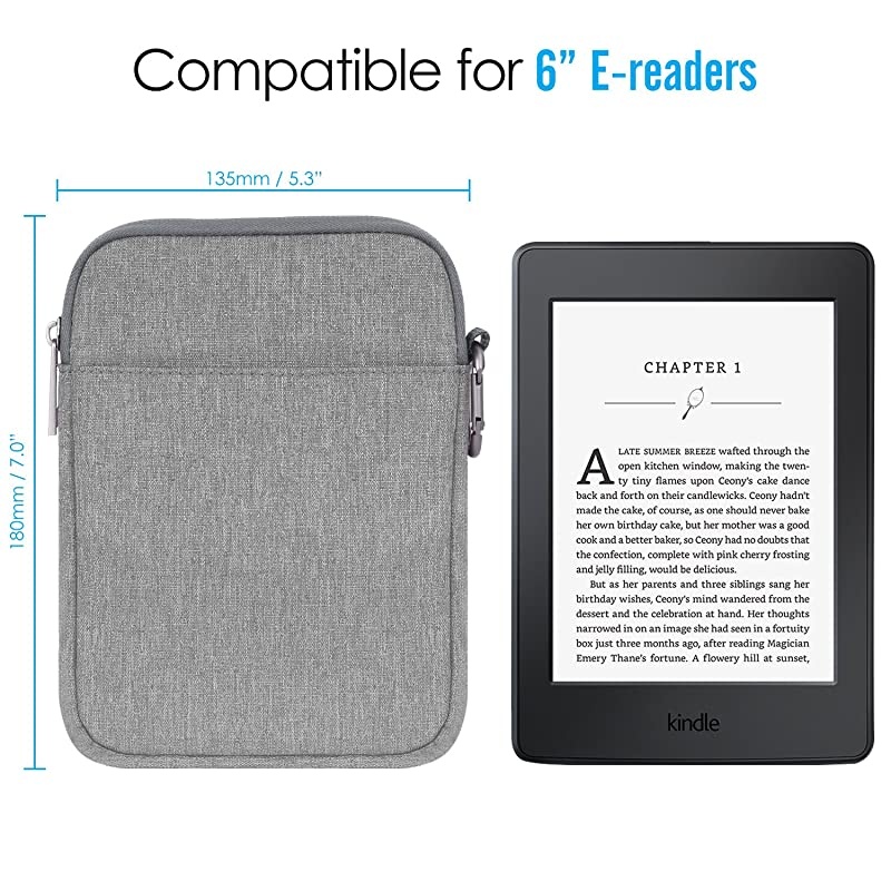 6 Inch Kindle Sleeve Case Fits for All-New Kindle 10th Generation 2019/Kindle Paperwhite 2018, Nylon Cover Pouch Bag for Kindle Voyage/Kindle (8th Gen, 2016)/Kindle Oasis 6" E-Reader, Light Gray