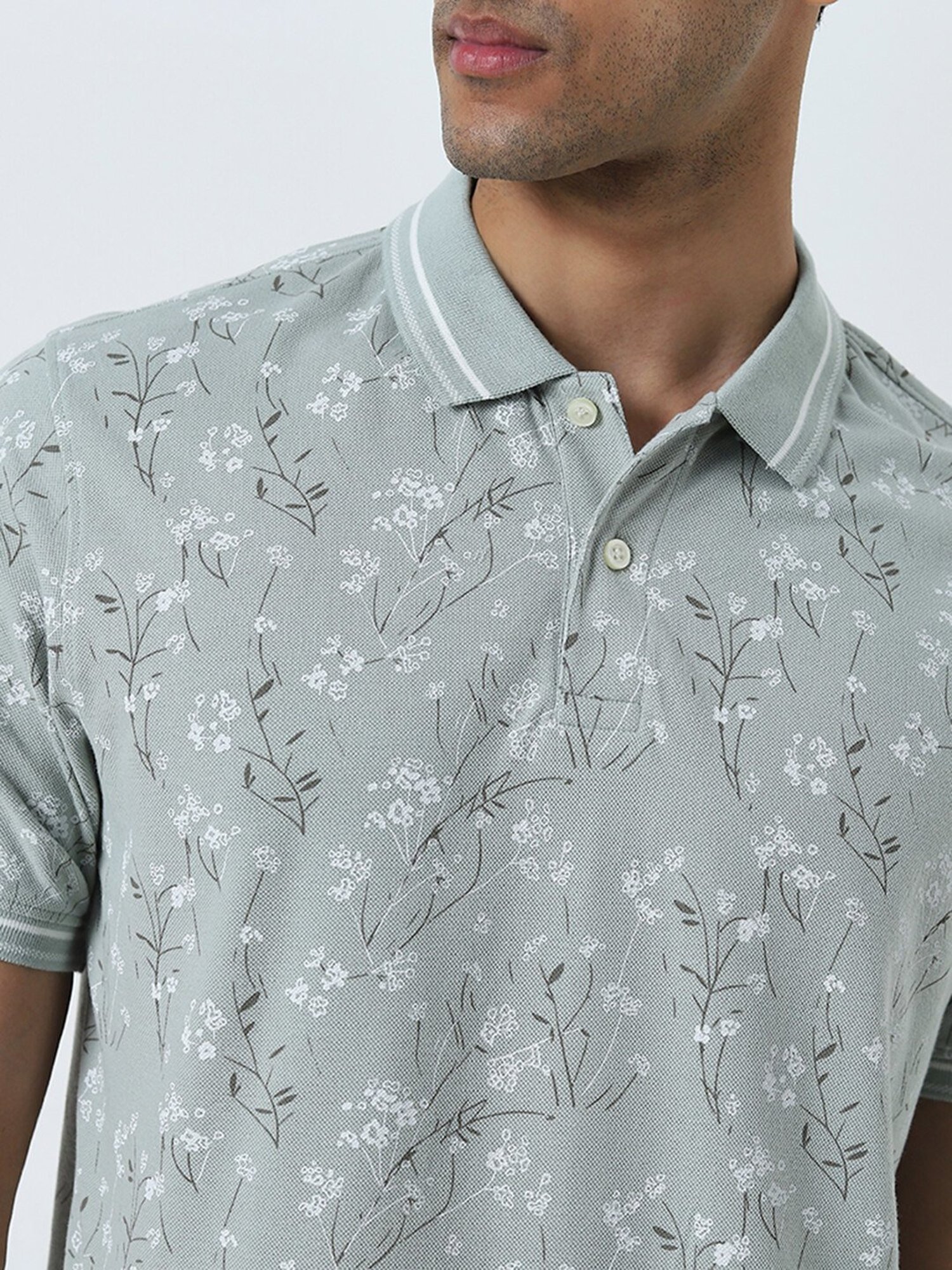 WES Casuals by Westside Sage Floral Printed Relaxed-Fit Polo T-Shirt