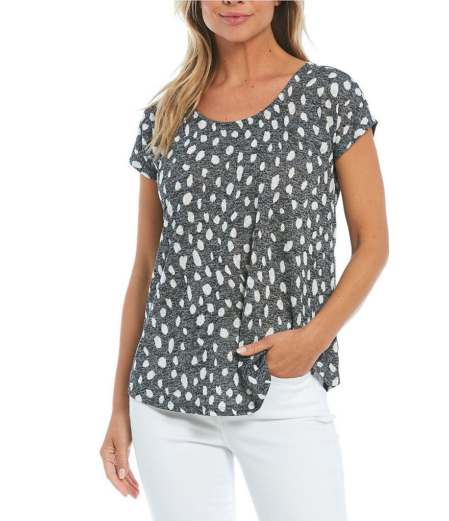 Bobeau Dalmatian Spot Print Scoop Neck Cross Back Tee
