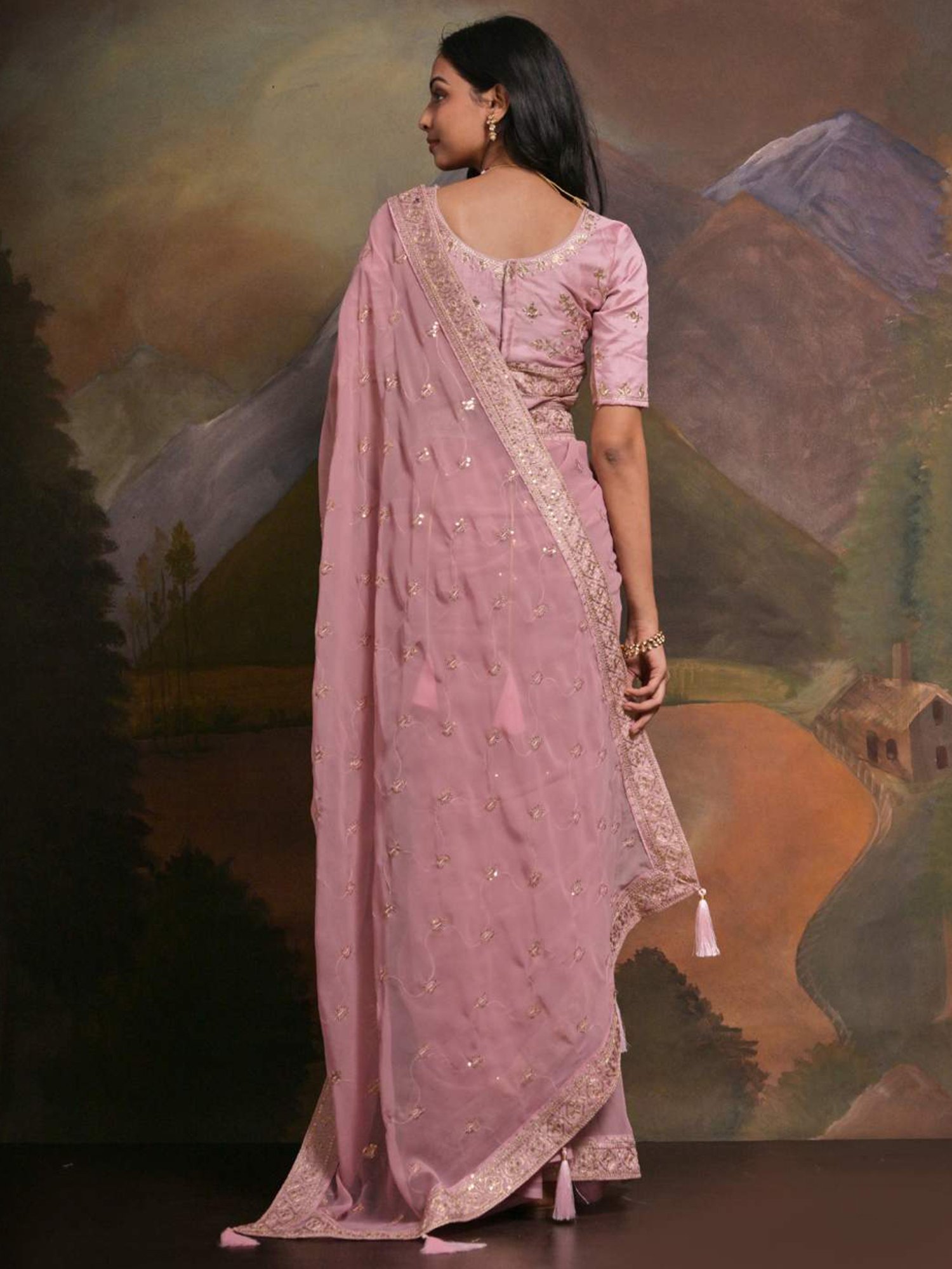 Saree Mall Pink Embroidered Saree With Unstitched Blouse