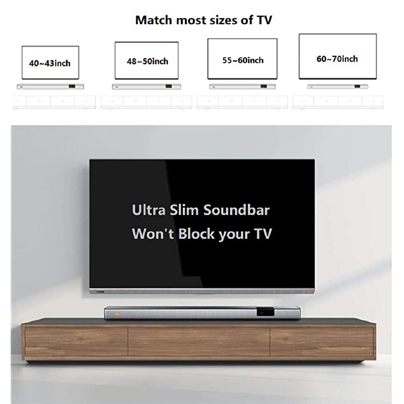 Slim Sound Bars for TV Silver Soundbar Wireless Bluetooth 50 Speaker Home Theater Audio Surround Sound System OpticalCoaxialAUXUSB Inputs CEFCCROHS Certified