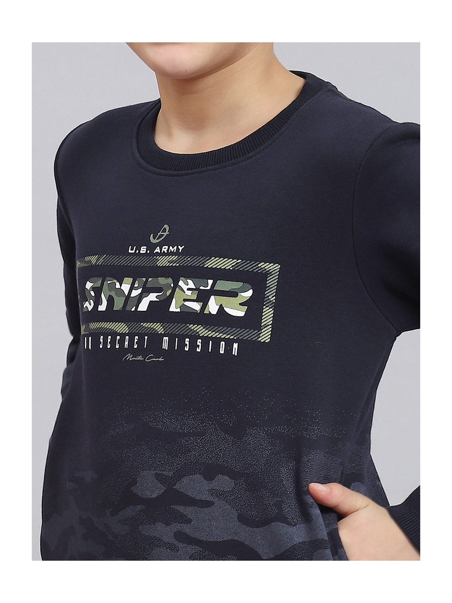 Monte Carlo Kids Navy Printed Full Sleeves Sweatshirt