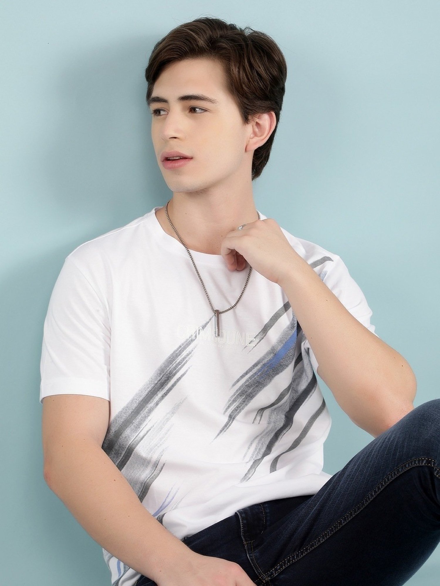 Crimsoune Club White Slim Fit Printed T-Shirt