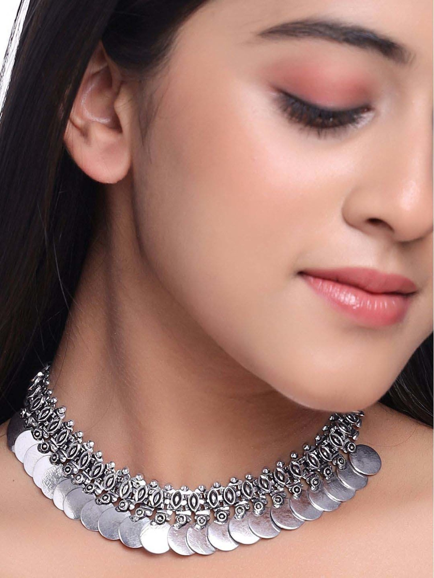 NVR Silver-Plated Oxidized Necklace for Women