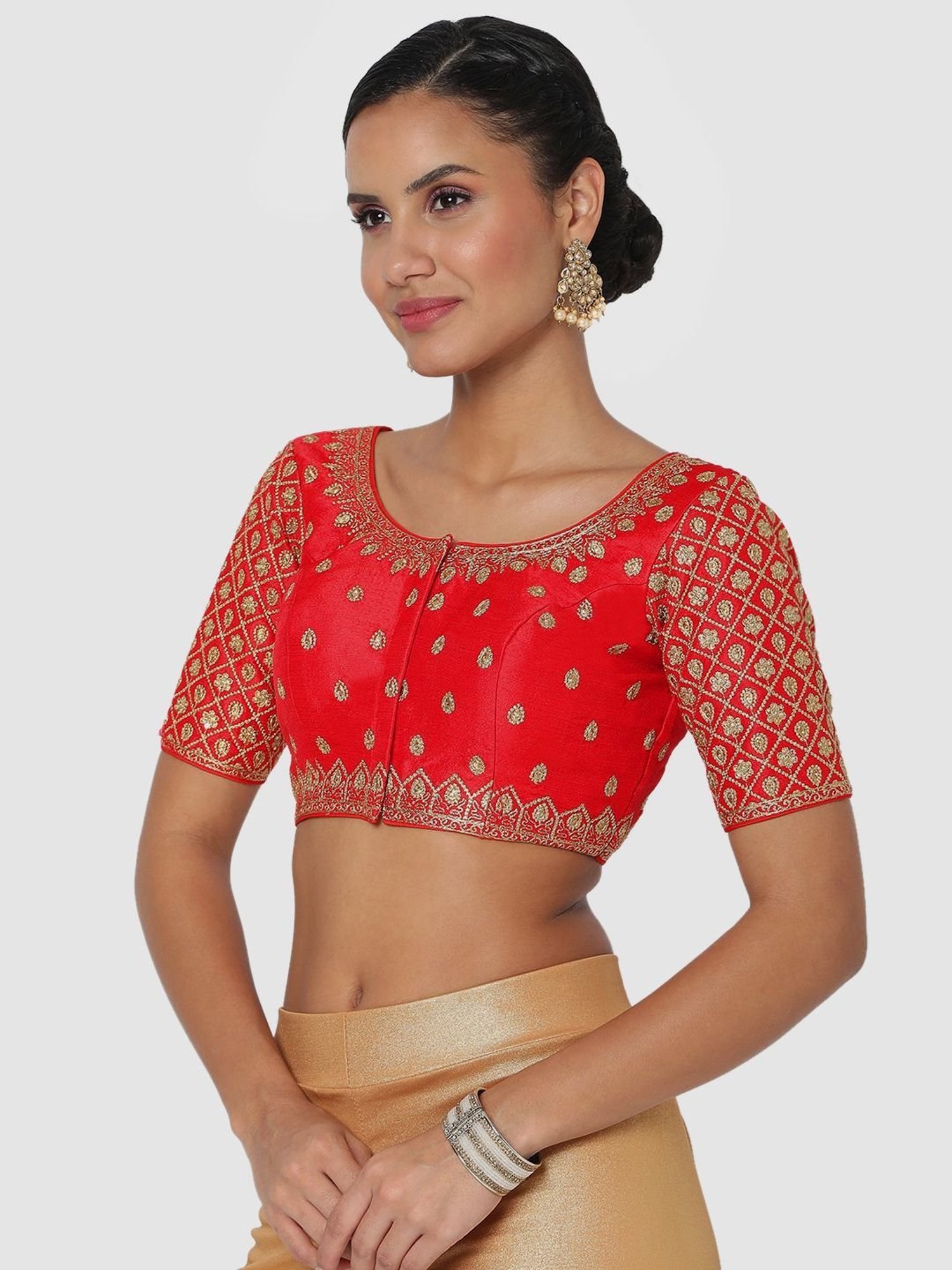 Salwar Studio Red Embroidered Readymade Blouse