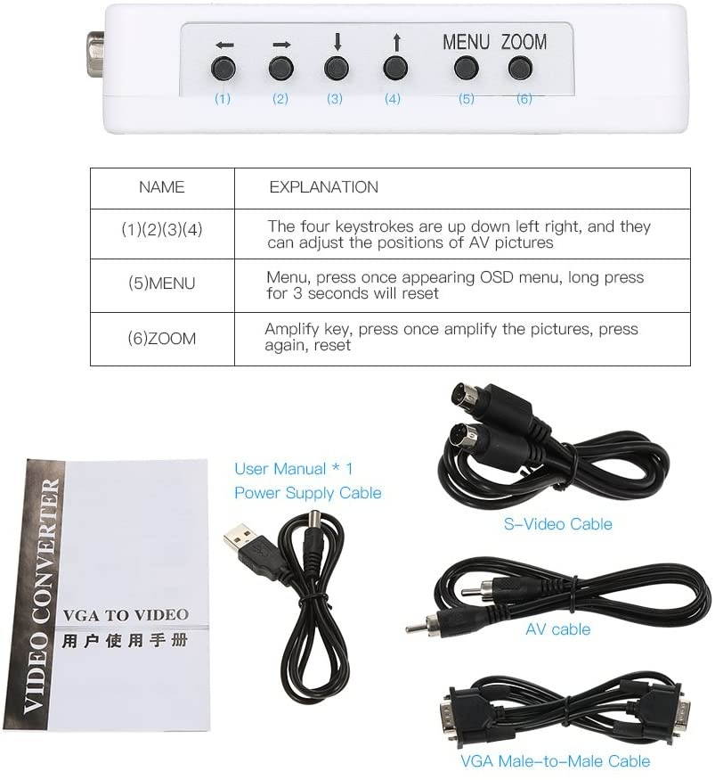 Docooler VGA to RCA S-Video Adapter PC Laptop to TV Video Converter Composite Switch Box