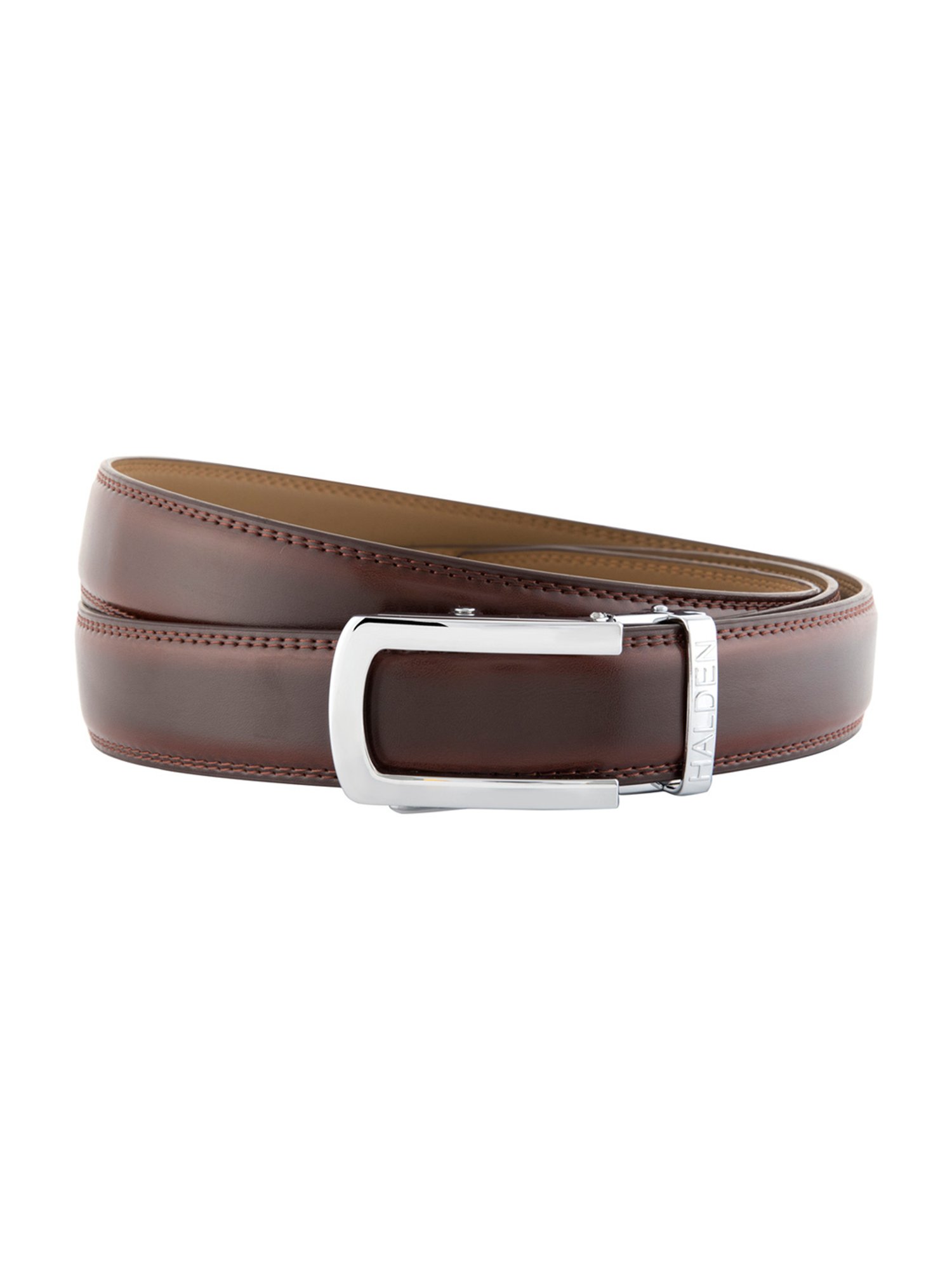 Halden Brown Burley Formal Belt With Classic Silver Glossy Buckle