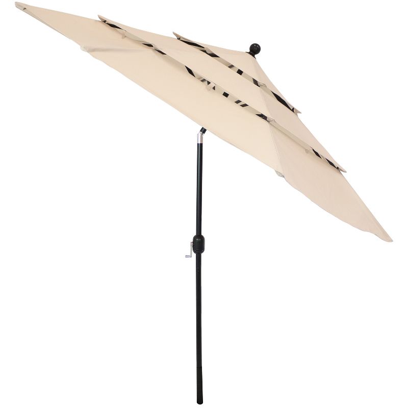Sunnydaze Outdoor 3-Tier Deluxe Aluminum Patio Umbrella with Air Vent, Push Button Tilt and Crank - 10' - Beige