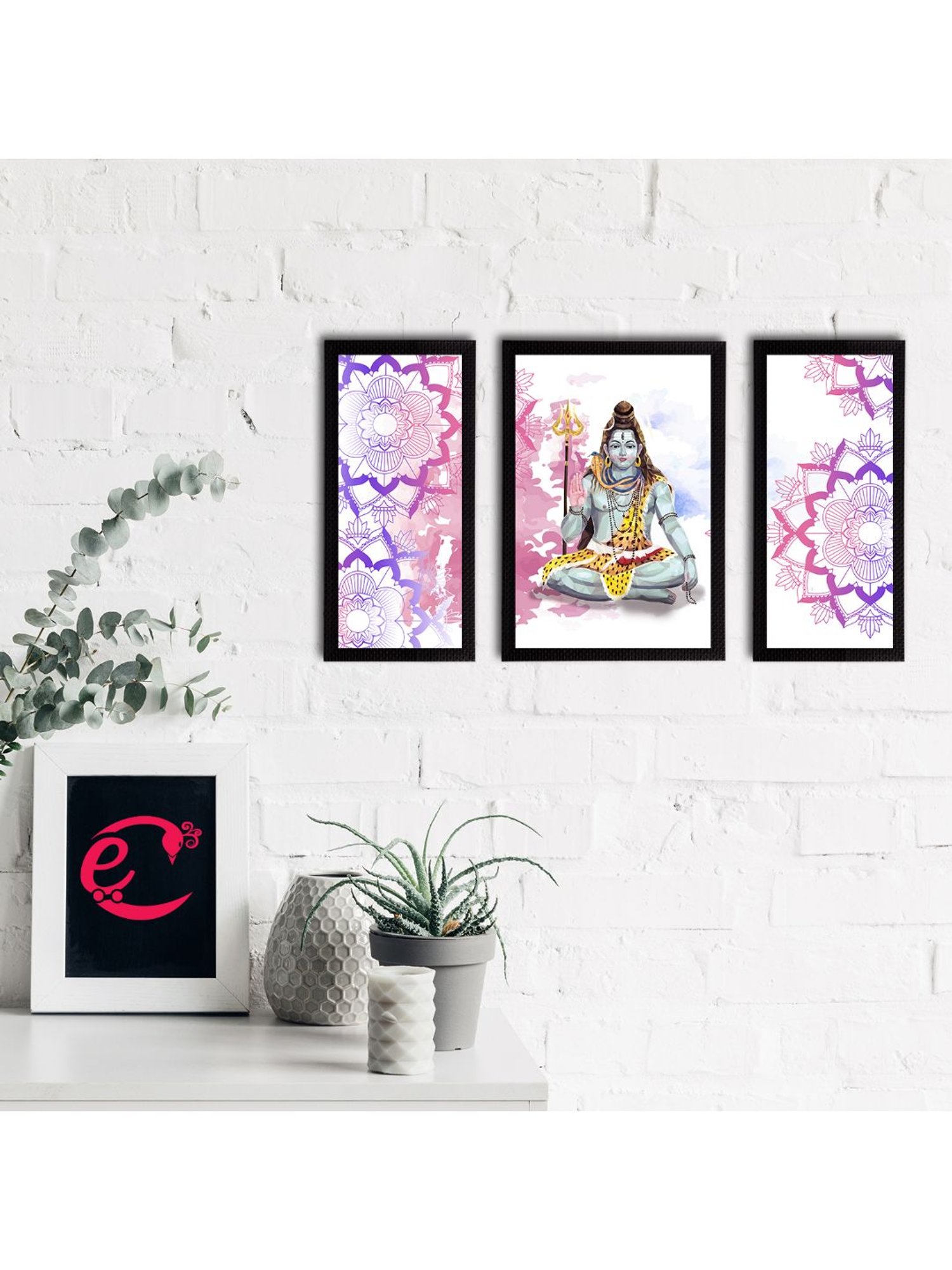 eCraftIndia Set of 3 Lord Shiva Satin Matt Textured UV Art Painting