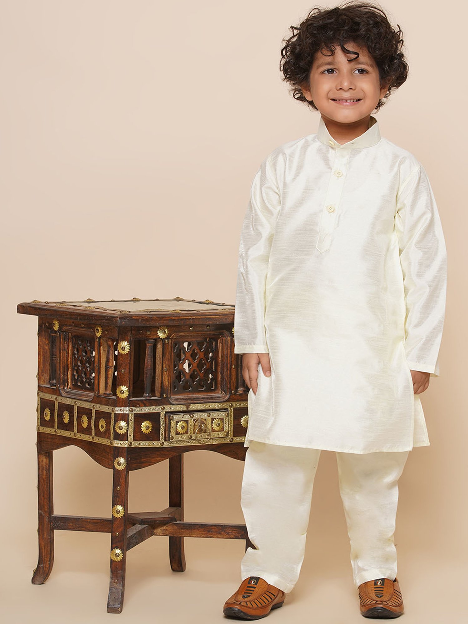 AJ Dezines Kids Light Yellow Solid Full Sleeves Kurta with Pyjamas