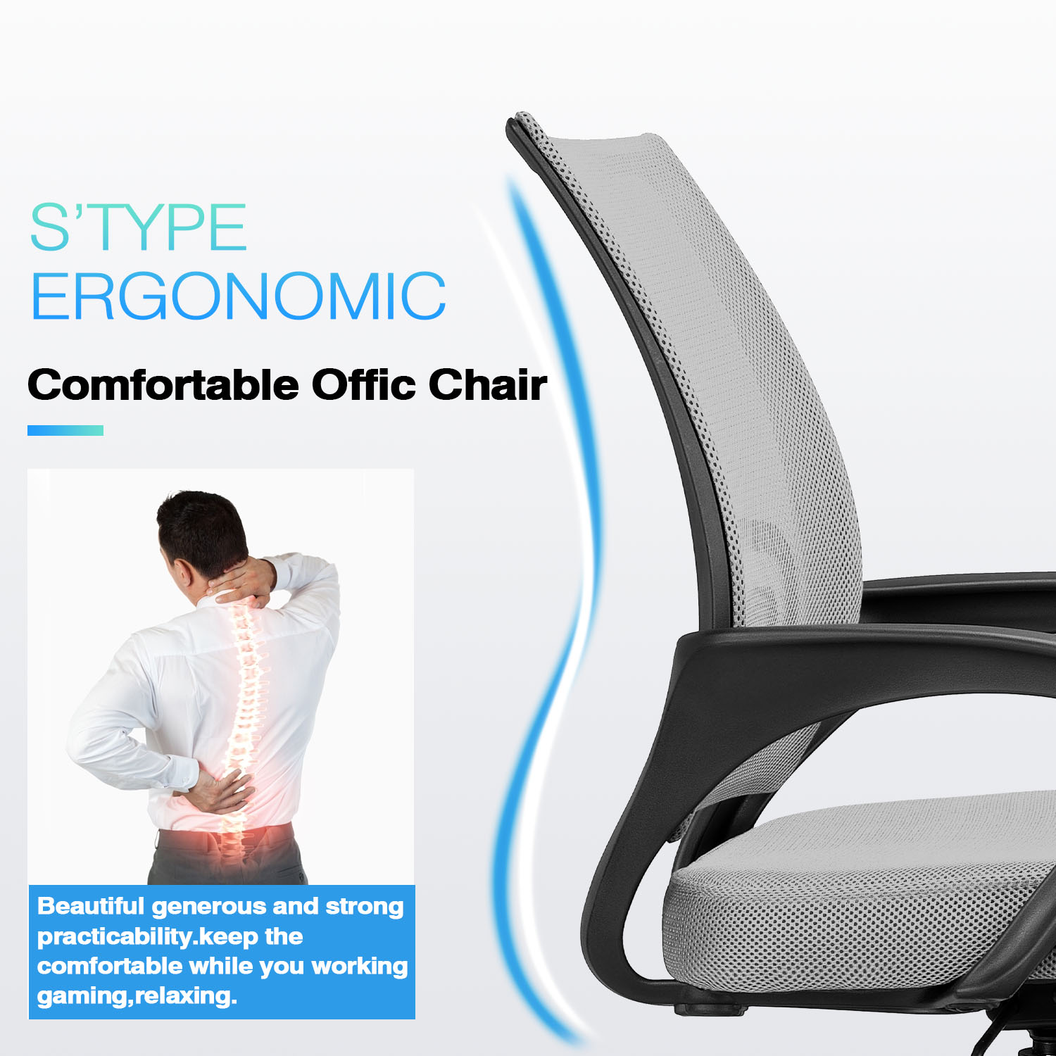 Vitesse Office Chair Mesh Desk Chair Ergonomic Computer Chair with Lumbar Support Modern Executive Adjustable Chair Rolling Swivel Chairs for Women Men,Grey