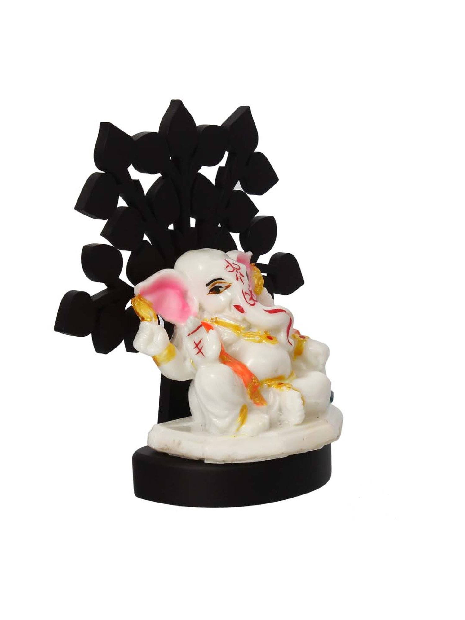 Decorative Lord Ganesha Idol with Wooden Tree for Car Dashboard, Home Temple and Office Desks