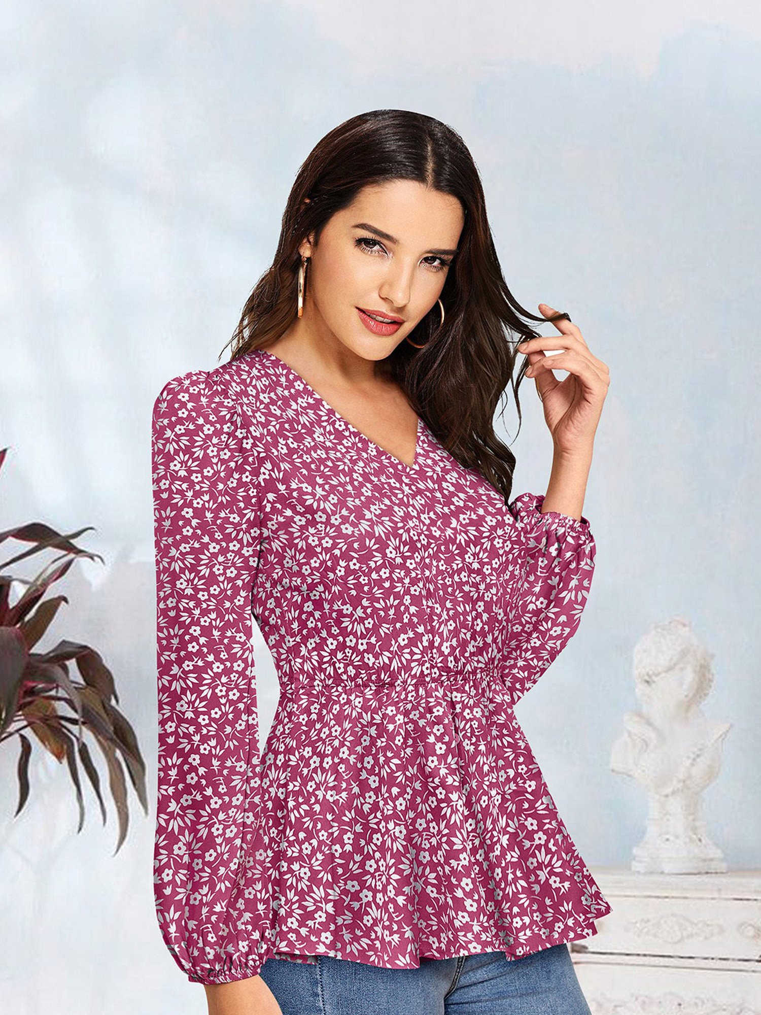 KERI PERRY Pink Cotton Floral Print Top