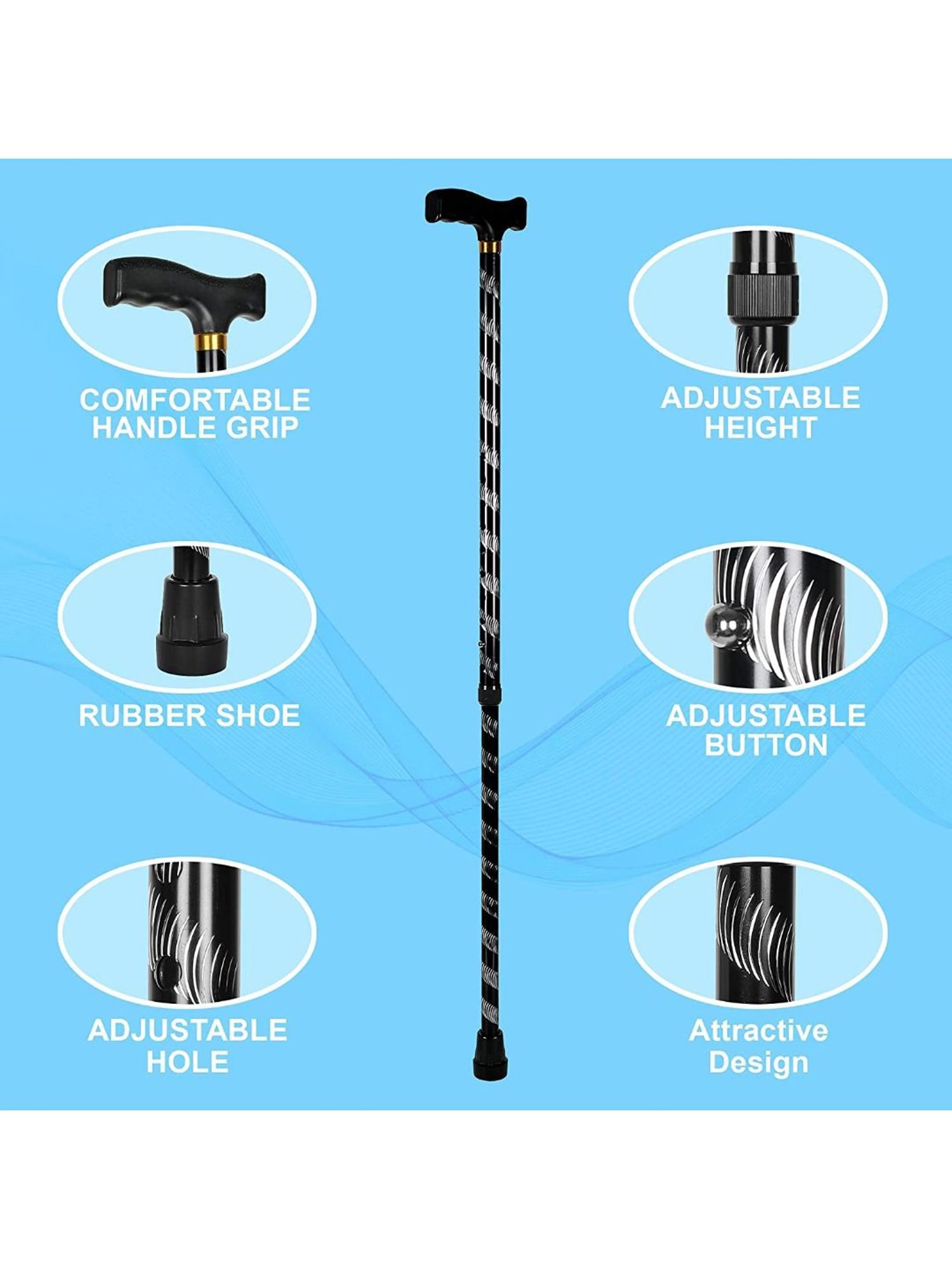 MCP Premium Aluminium Walking Stick (Black)