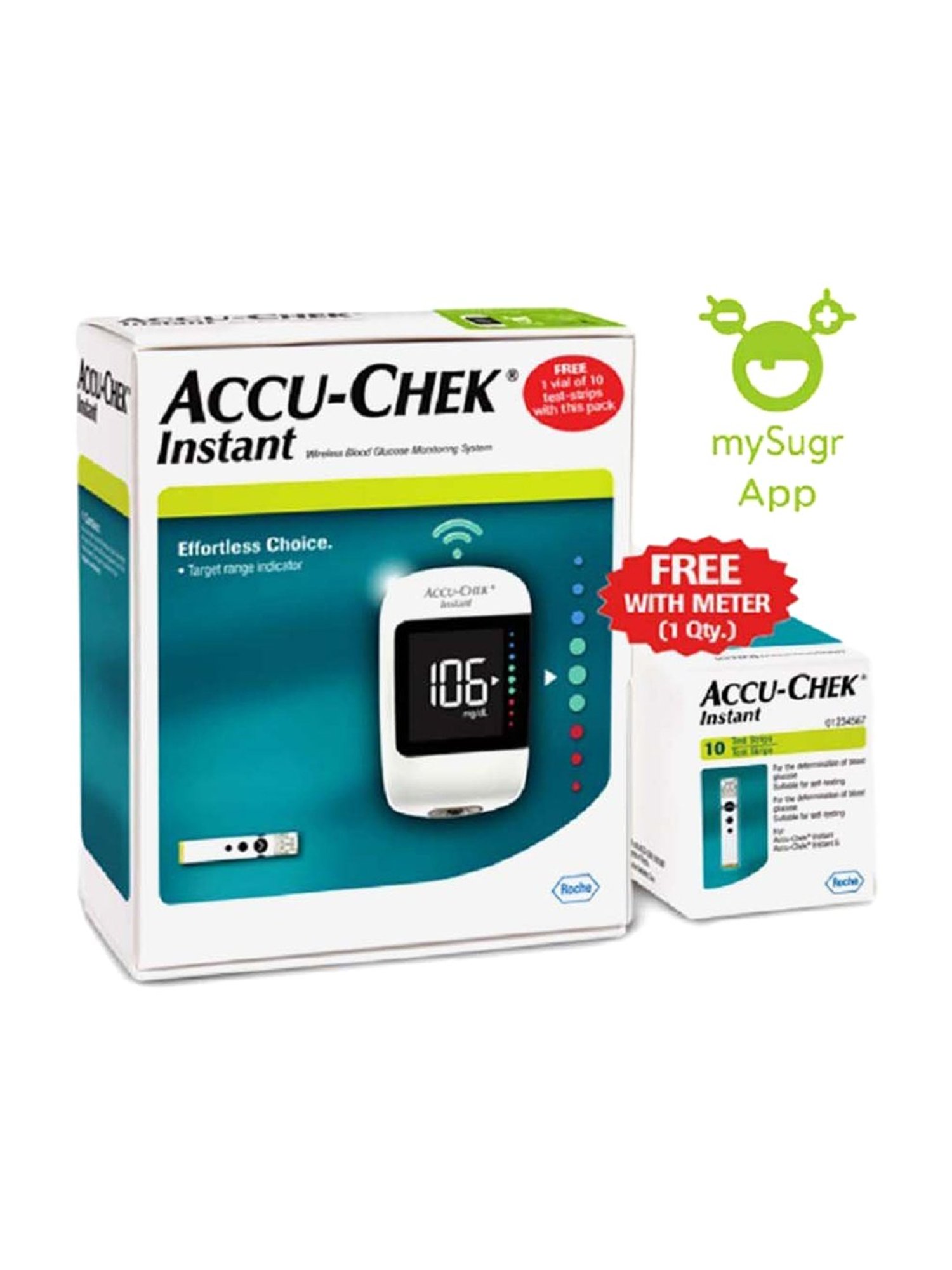 Accu Chek Instant Glucometer with 10 Test Strips (White)
