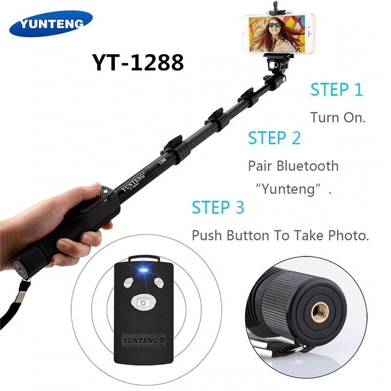 Brand 1288 Selfie Sticks Handheld Monopod + Phone Holder + Bluetooth Shutter for iPhone GoPro Camera