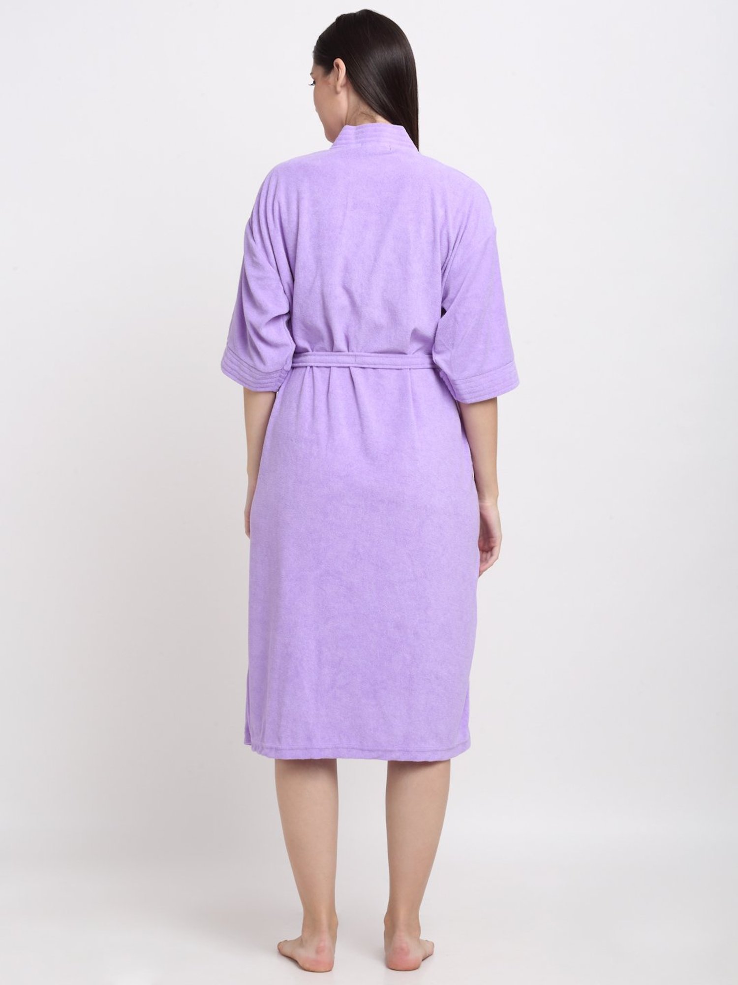 Creeva Everyday Lilac 225 GSM Micro Terry Bathrobe with Front Pocket & Kimono Collar