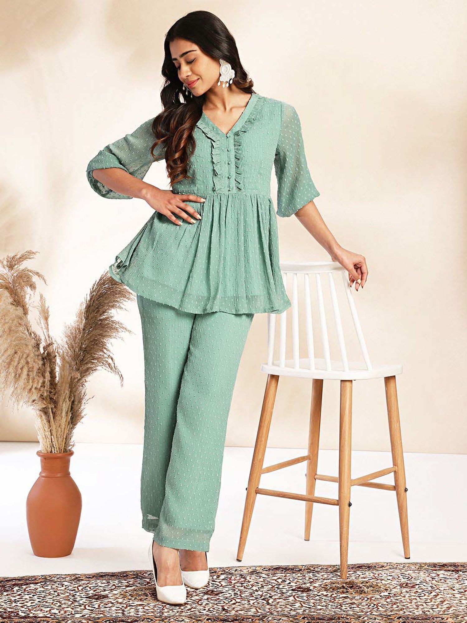 Janasya Green Self Co-Ord Set