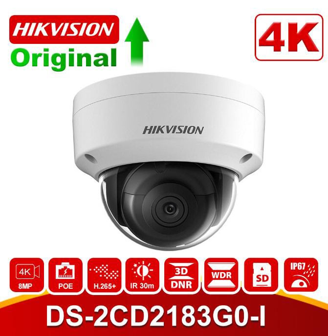 Hikvision 8K PoE Security IP Camera - DS-2CD2183G0-I UltraHD 8MP Dome Onvif IR Night Vision Weatherproof WideAngle 2.8mmLens SD Card Best for Home and Business Security 3 Year Warranty,1-Pack