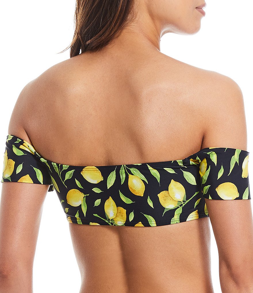 Gianni Bini Sweet Summer Lemon Print Off-the-Shoulder Tie Front Swim Top