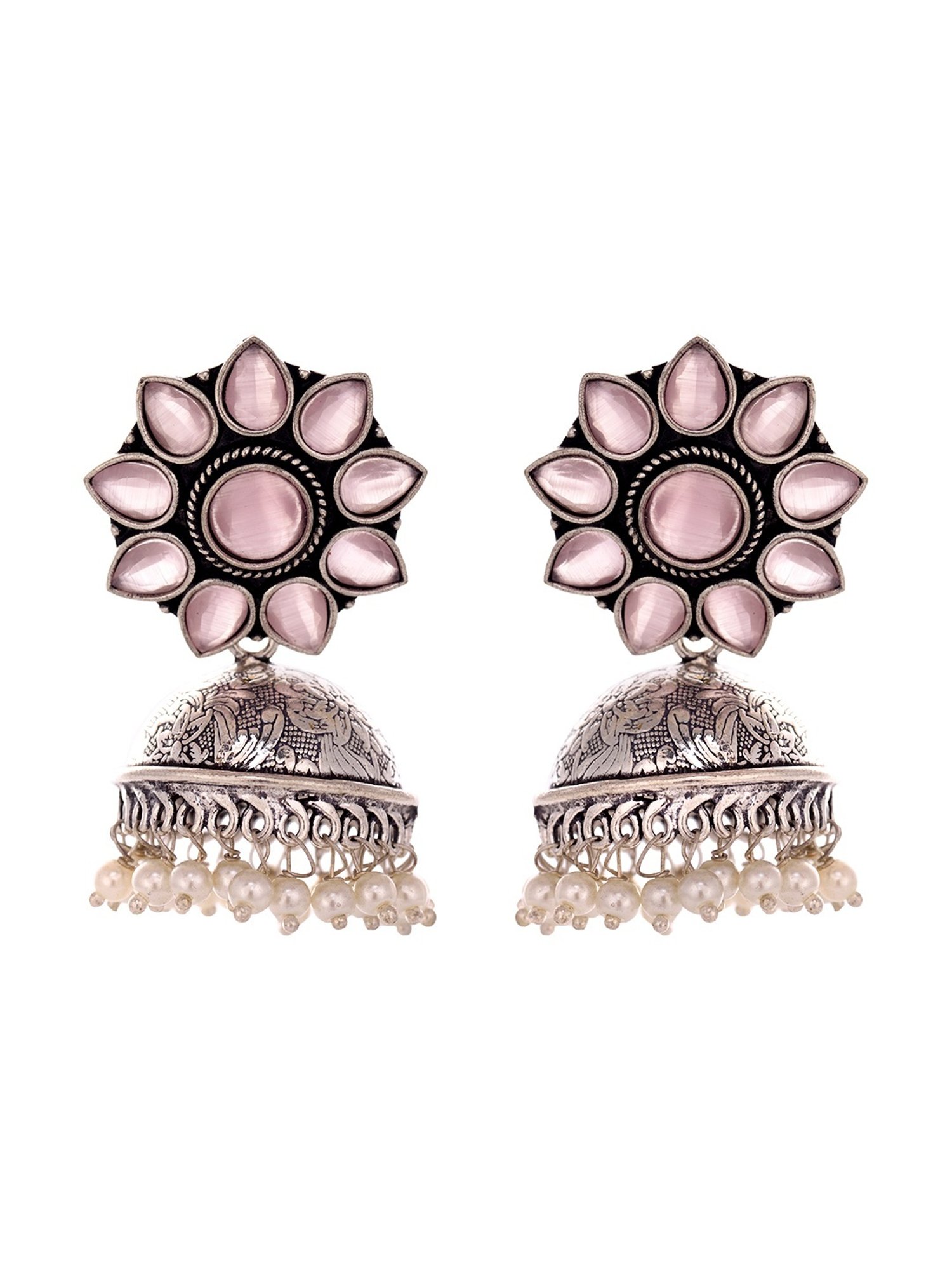 Saraf RS Jewellery Oxidised Pink AD Studded Jhumka Earring