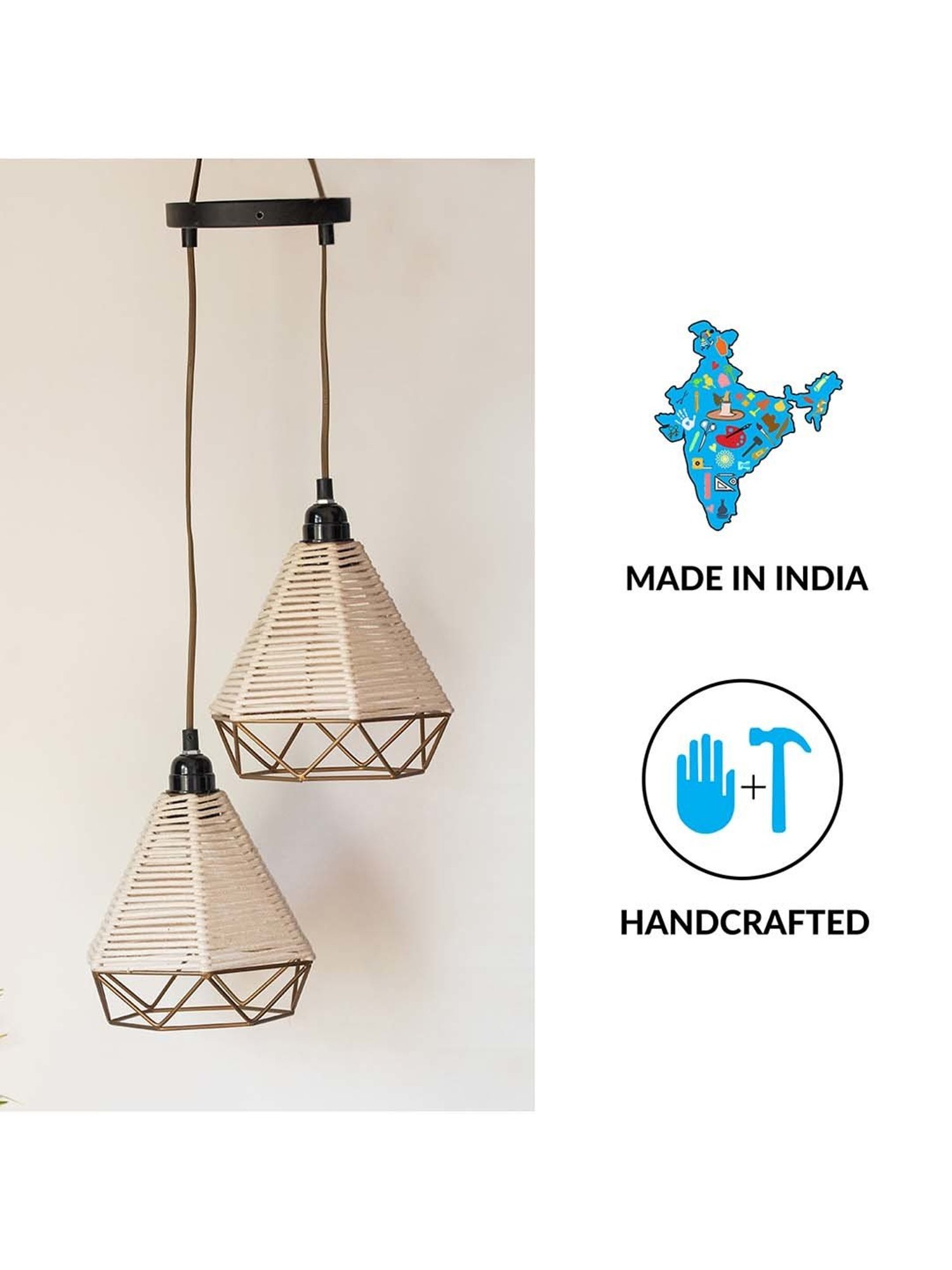 ExclusiveLane Sparkles Black Iron Handwoven Adjustable Chandelier With Hanging Lamp Shades