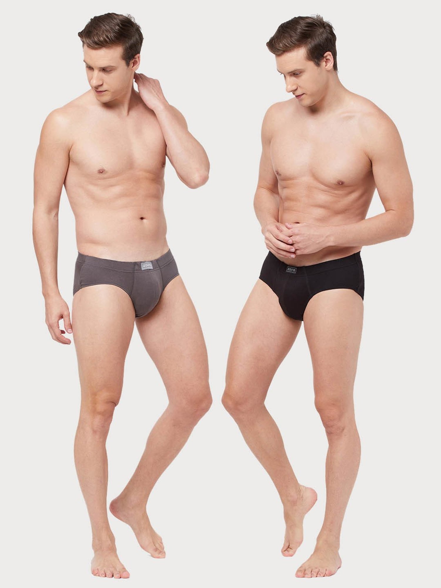 Zoiro Black & Smoked Parl Cotton Regular Fit Briefs - Pack Of 2