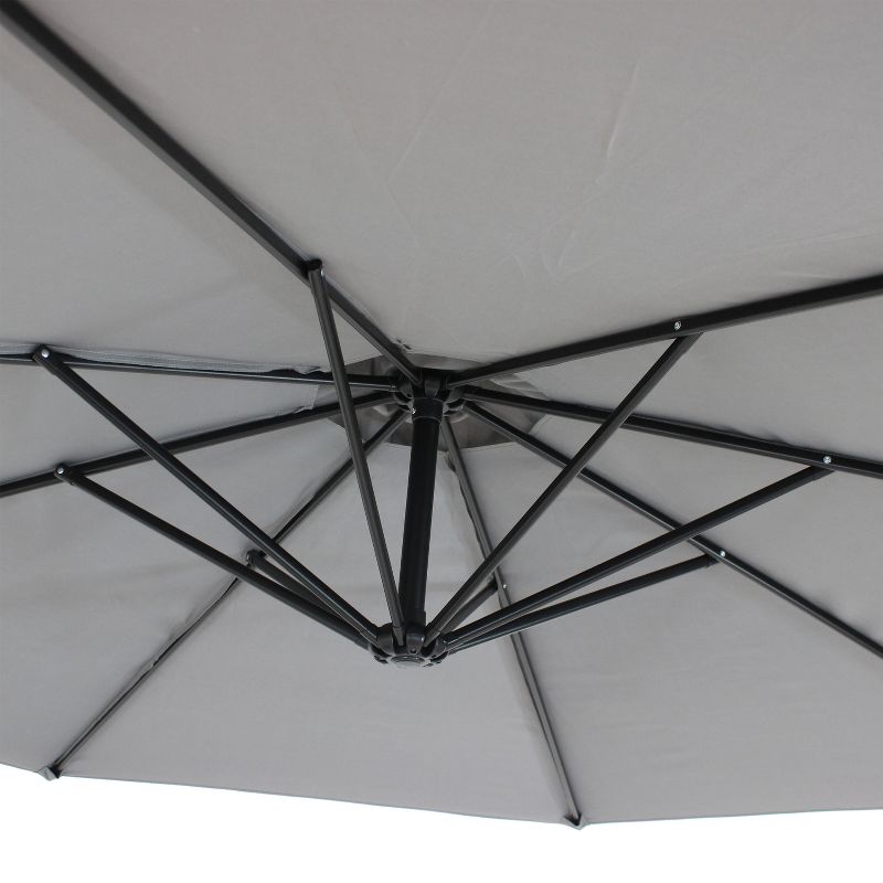 Sunnydaze Outdoor Steel Cantilever Offset Patio Umbrella with Air Vent, Crank, and Base - 9' - Smoke
