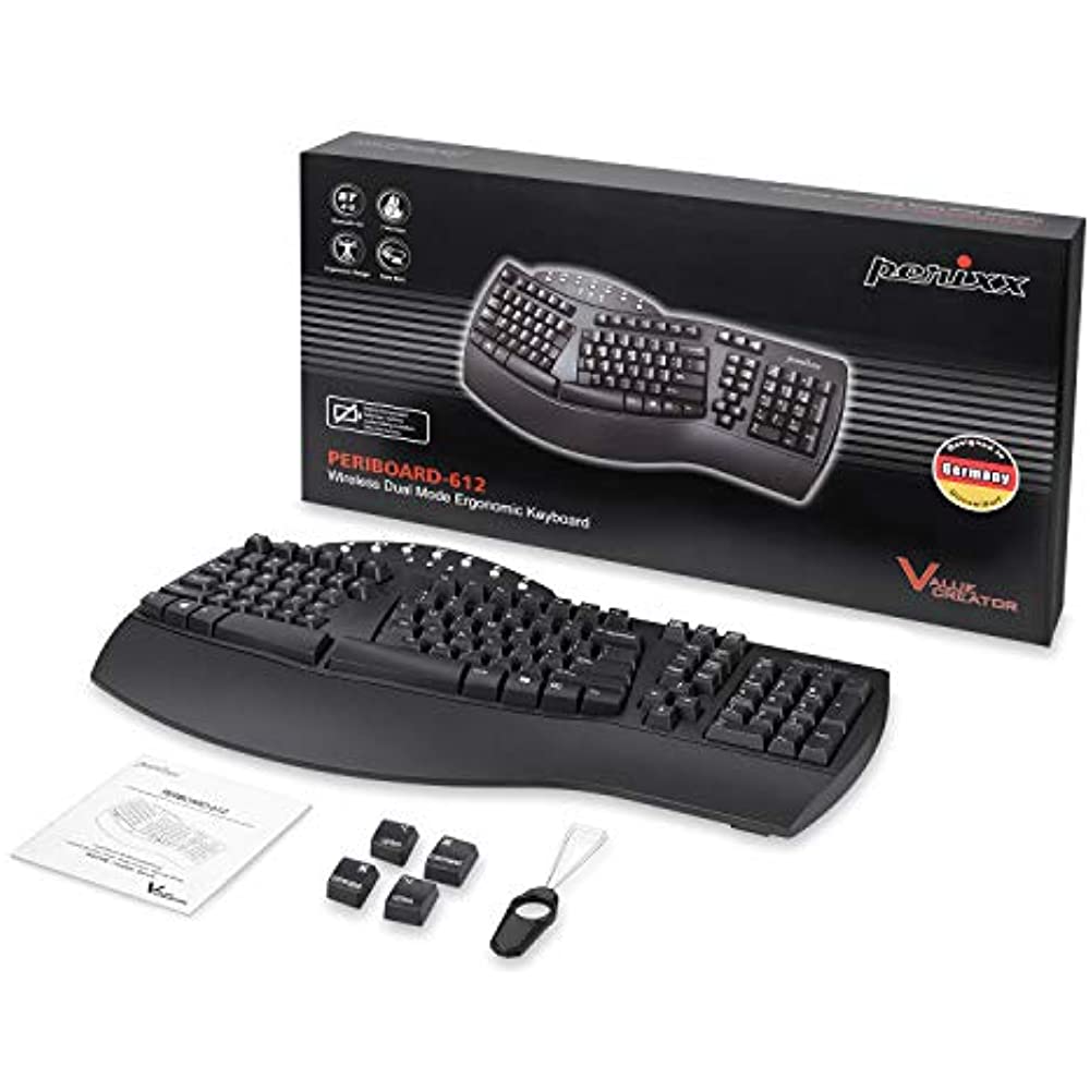 Perixx PERIBOARD-612 Wireless Ergonomic Split Keyboard with Dual Mode 2.4G and Bluetooth Feature, Compatible with Windows 10 and Mac OS X System, Black
