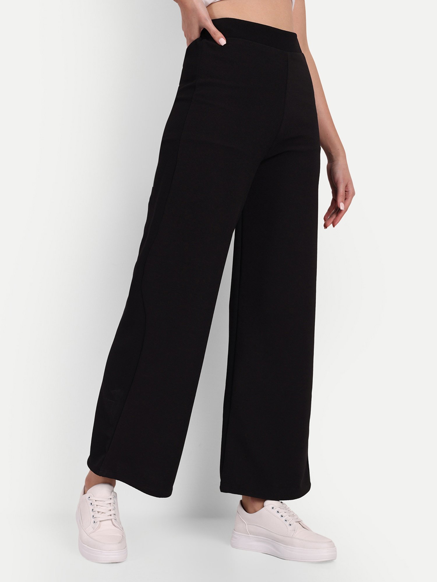 Broadstar Black Relaxed Fit High Rise Stretchable Trousers