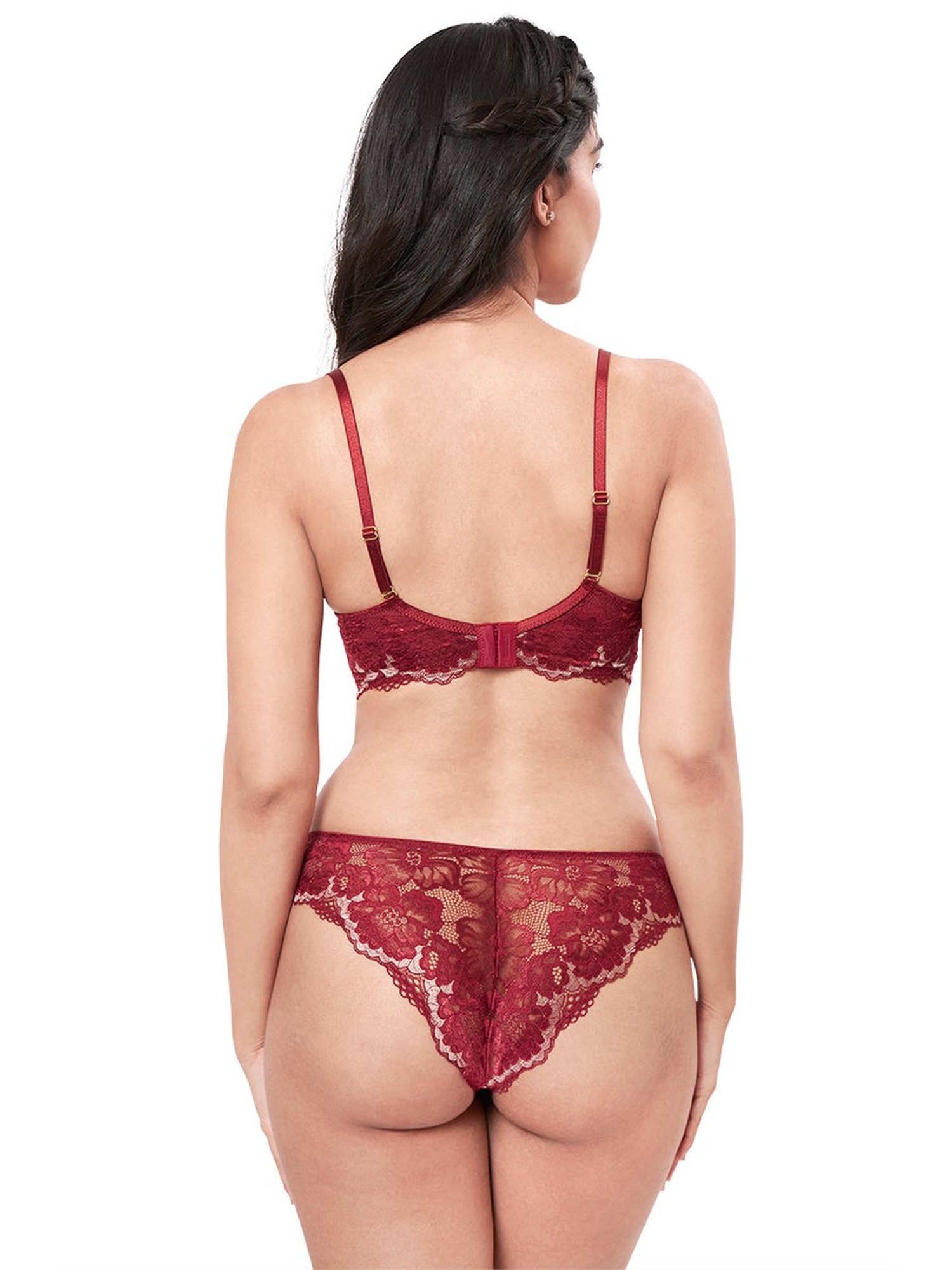 Amante Maroon Lace Pattern Balconette Bra