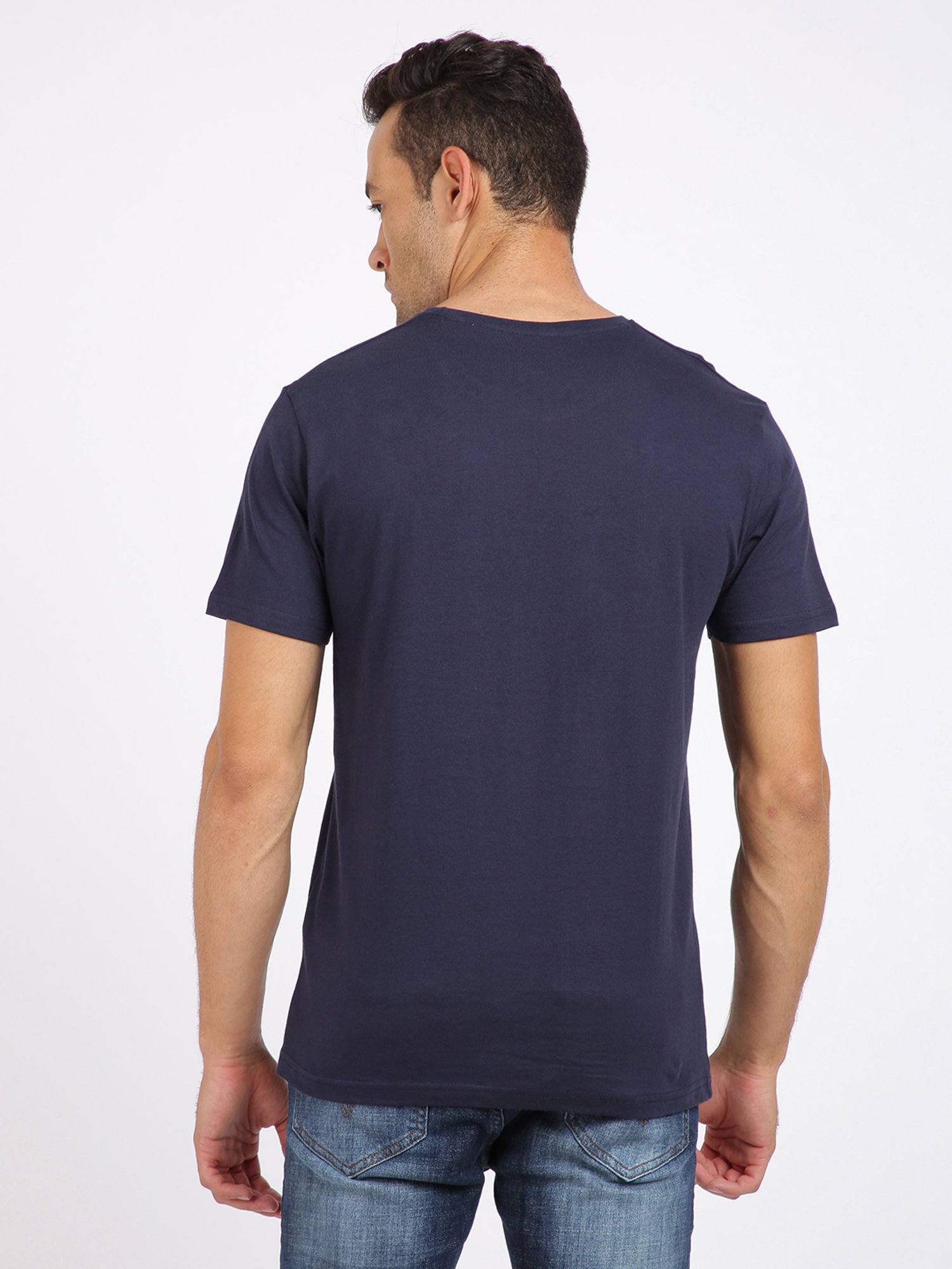 BLACK RADIO Navy Slim Fit Printed Cotton Crew T-Shirt