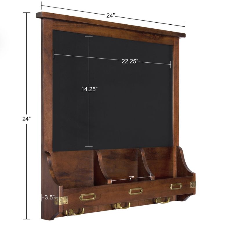 24" x 24" Stallard Wood Wall Chalkboard with Hooks Walnut Brown - Kate and Laurel