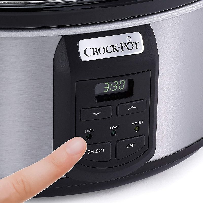 Crock-Pot SCCPVS703S 7 Quart Programmable Food Slow Cooker with Clear Glass Lid and Bonus Single Little Dipper Warmer, Stainless Steel
