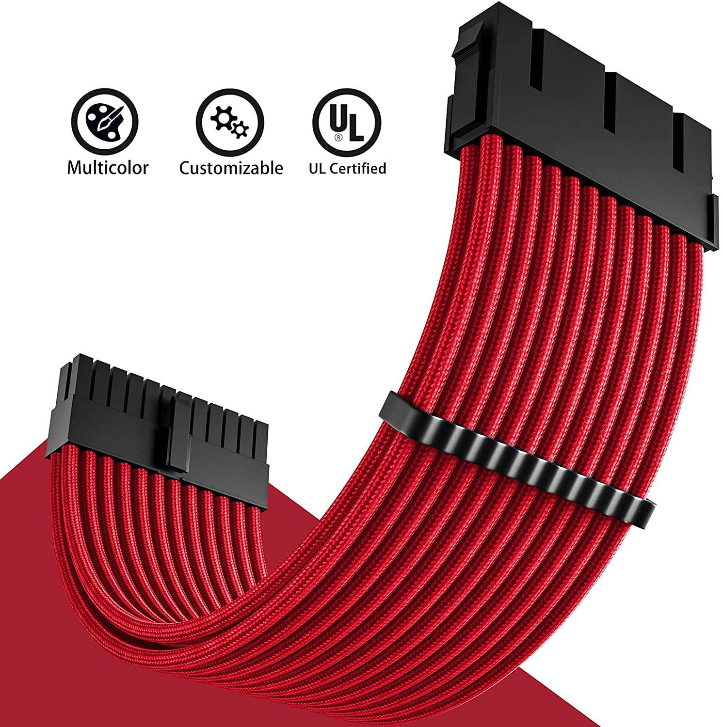 Power Supply Sleeved Cable, Extension PC Kit, 18AWG 24Pin ATX / 8 (4+4) Pin EPS / 8 (6+2) Pin PCI-E Power Supply PSU Cable with Combs, 30CM