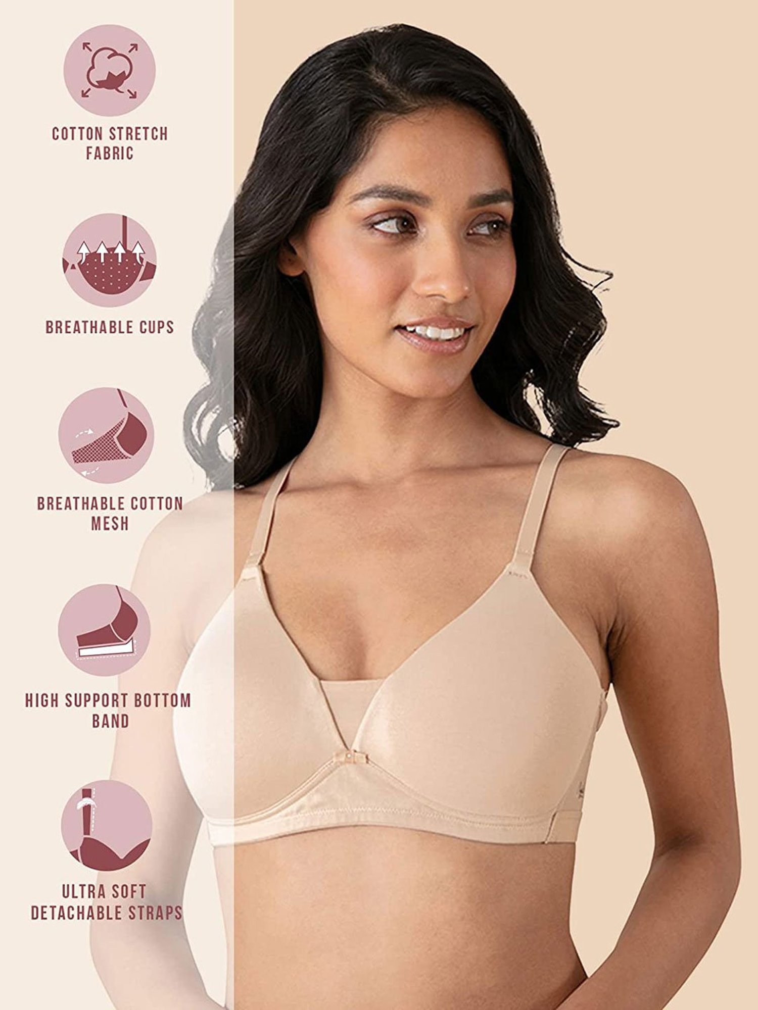 Nykd Beige Breathe Cotton Non Wired Padded T-Shirt Bra