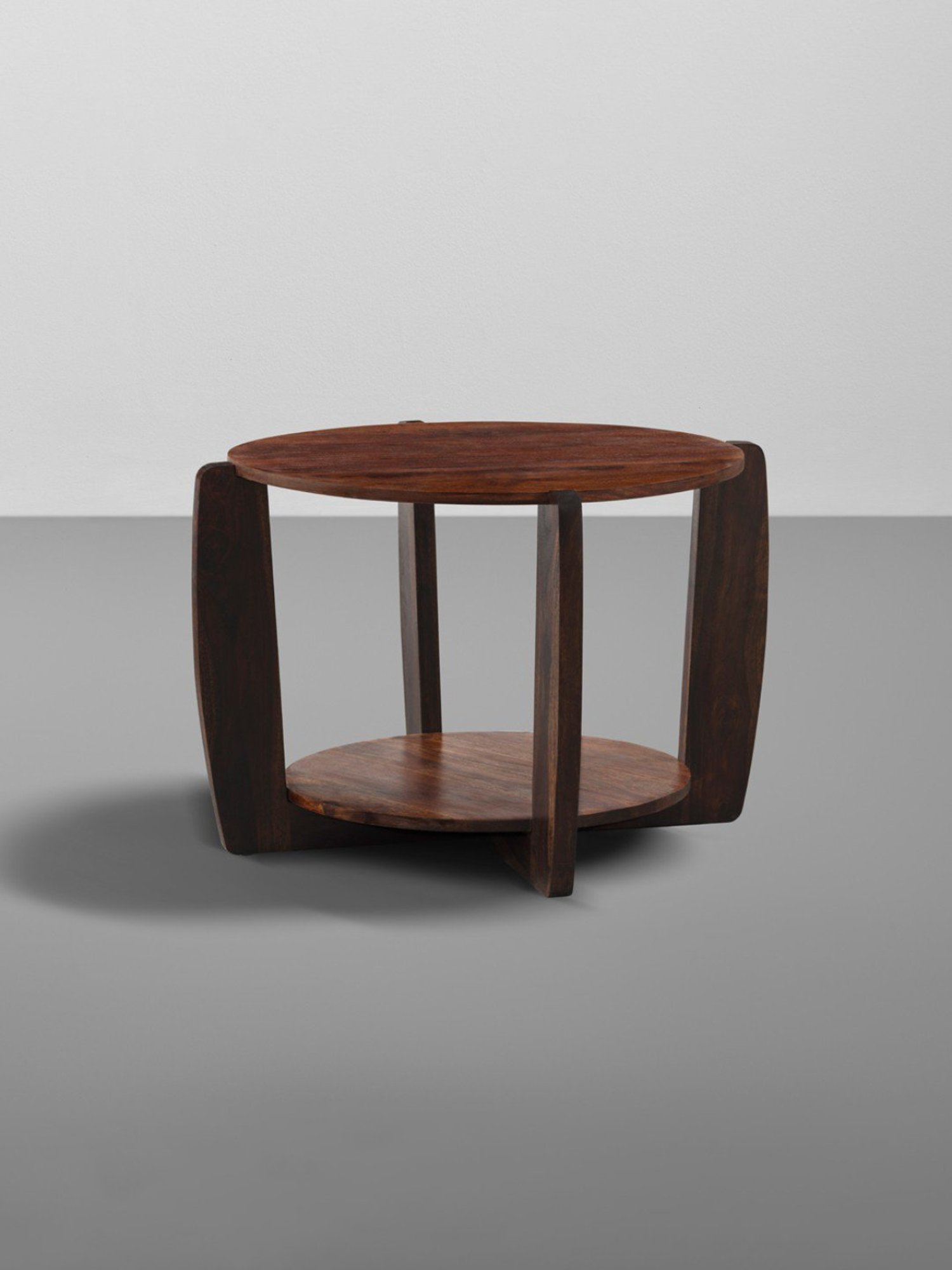 Sleepyhead Stack Brown Sheesham Wood Round Coffee Table with Storage